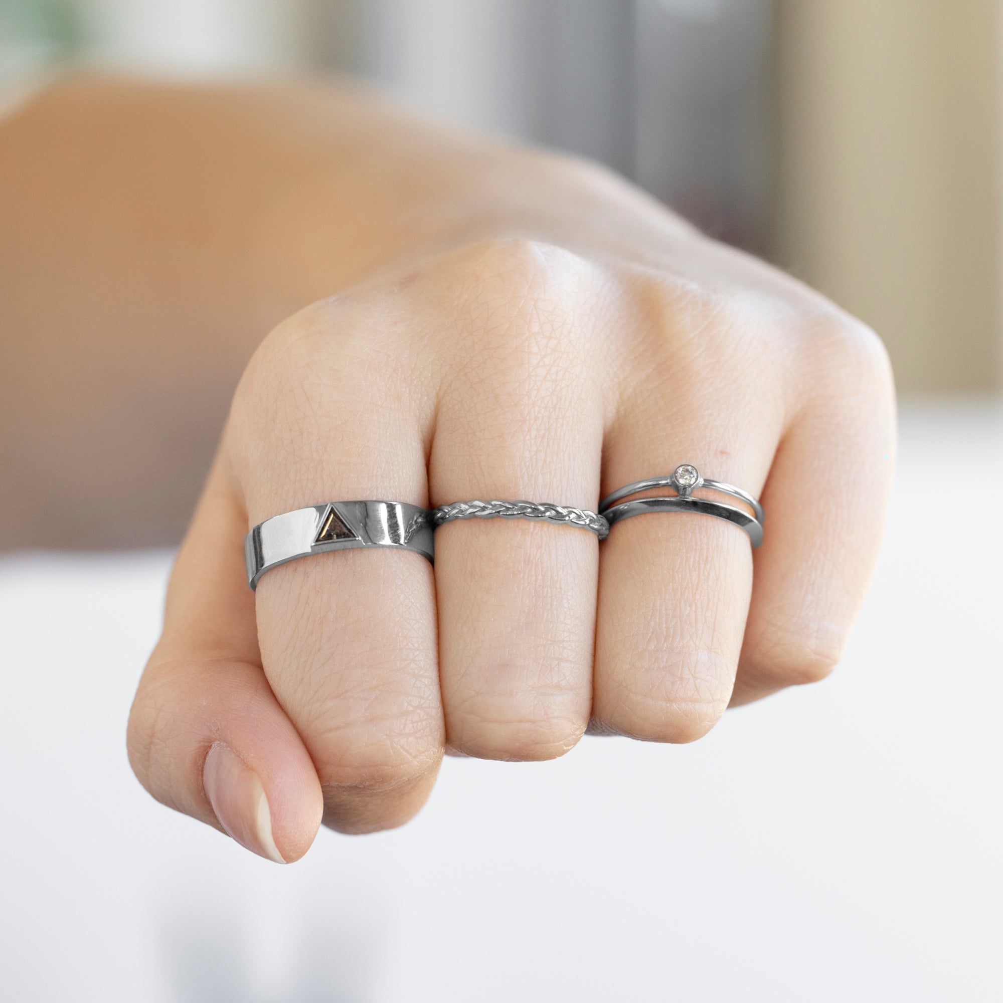 Alexis Russell Engagement Rings The Cigar Band with a Trillion Salt and Pepper Diamond | Yellow, Rose or White Gold