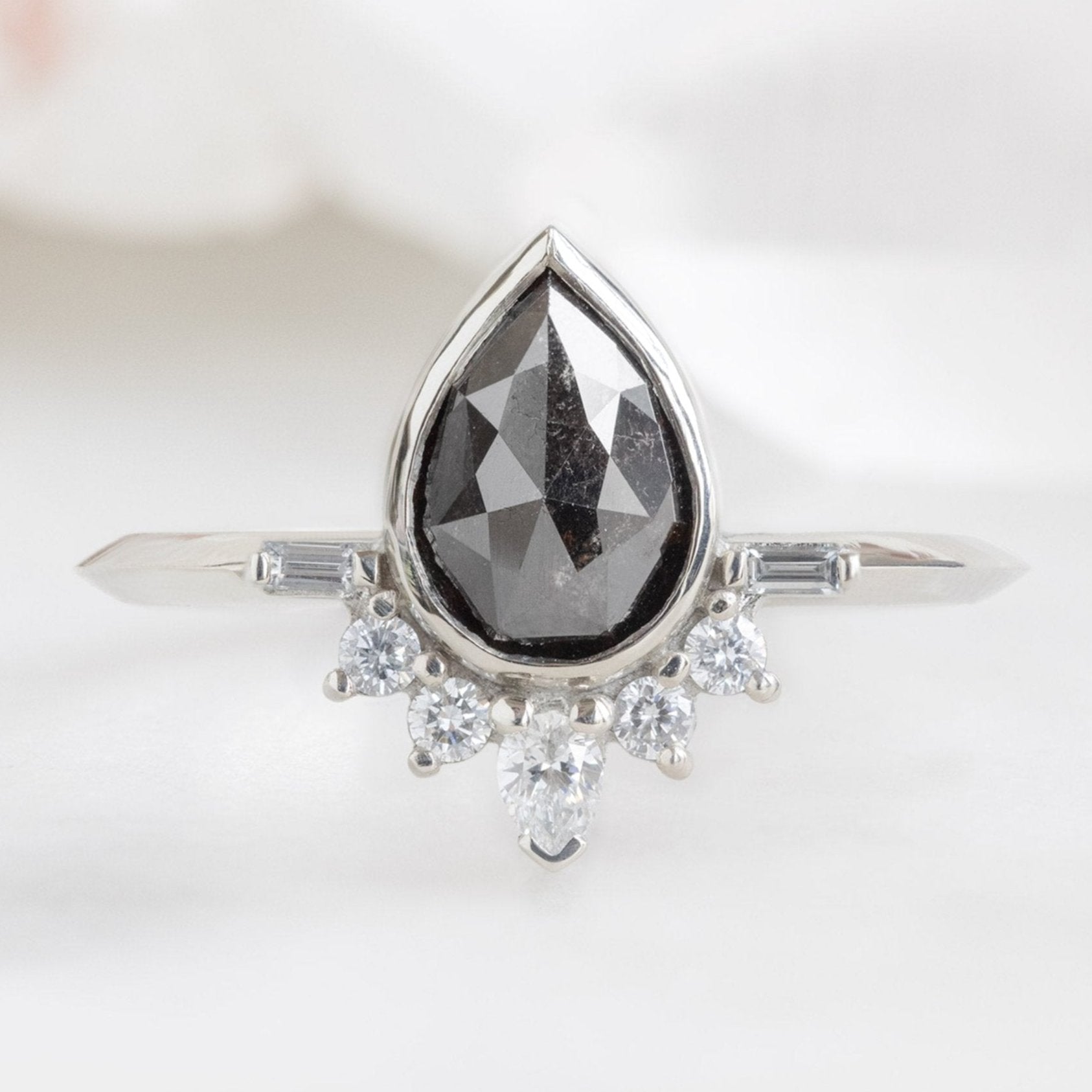 Alexis Russell Engagement Rings The Posy Ring | 1.29ct Pear Black Diamond in 14K White Gold