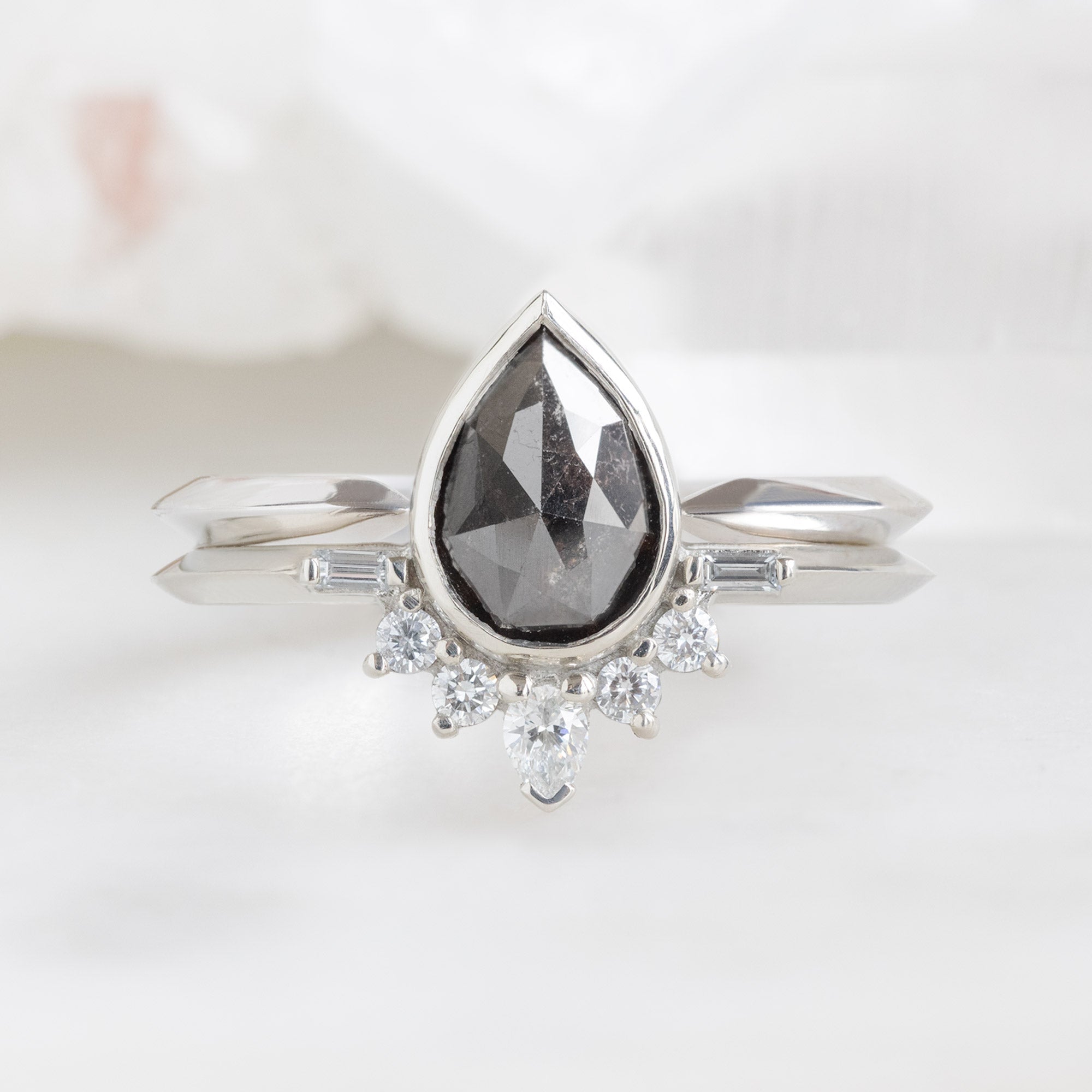 Alexis Russell Engagement Rings The Posy Ring | 1.29ct Pear Black Diamond in 14K White Gold