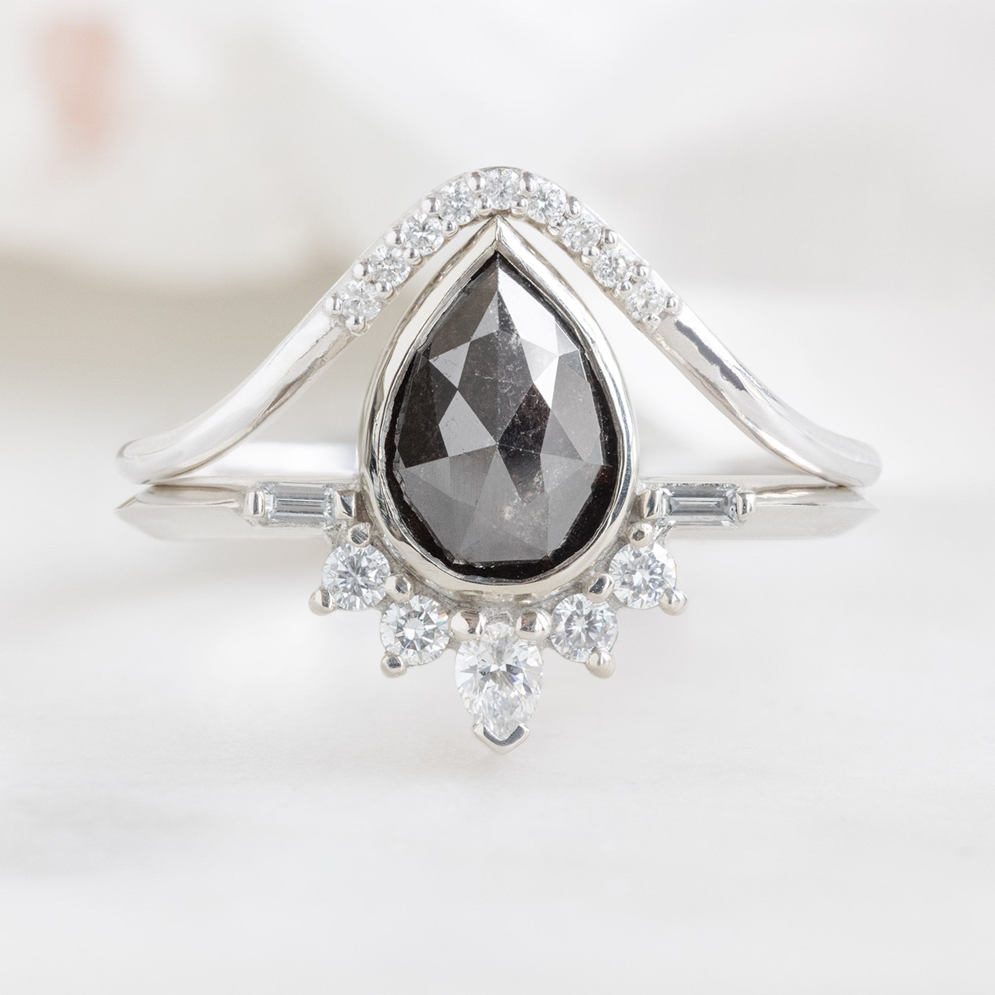 Alexis Russell Engagement Rings The Posy Ring | 1.29ct Pear Black Diamond in 14K White Gold