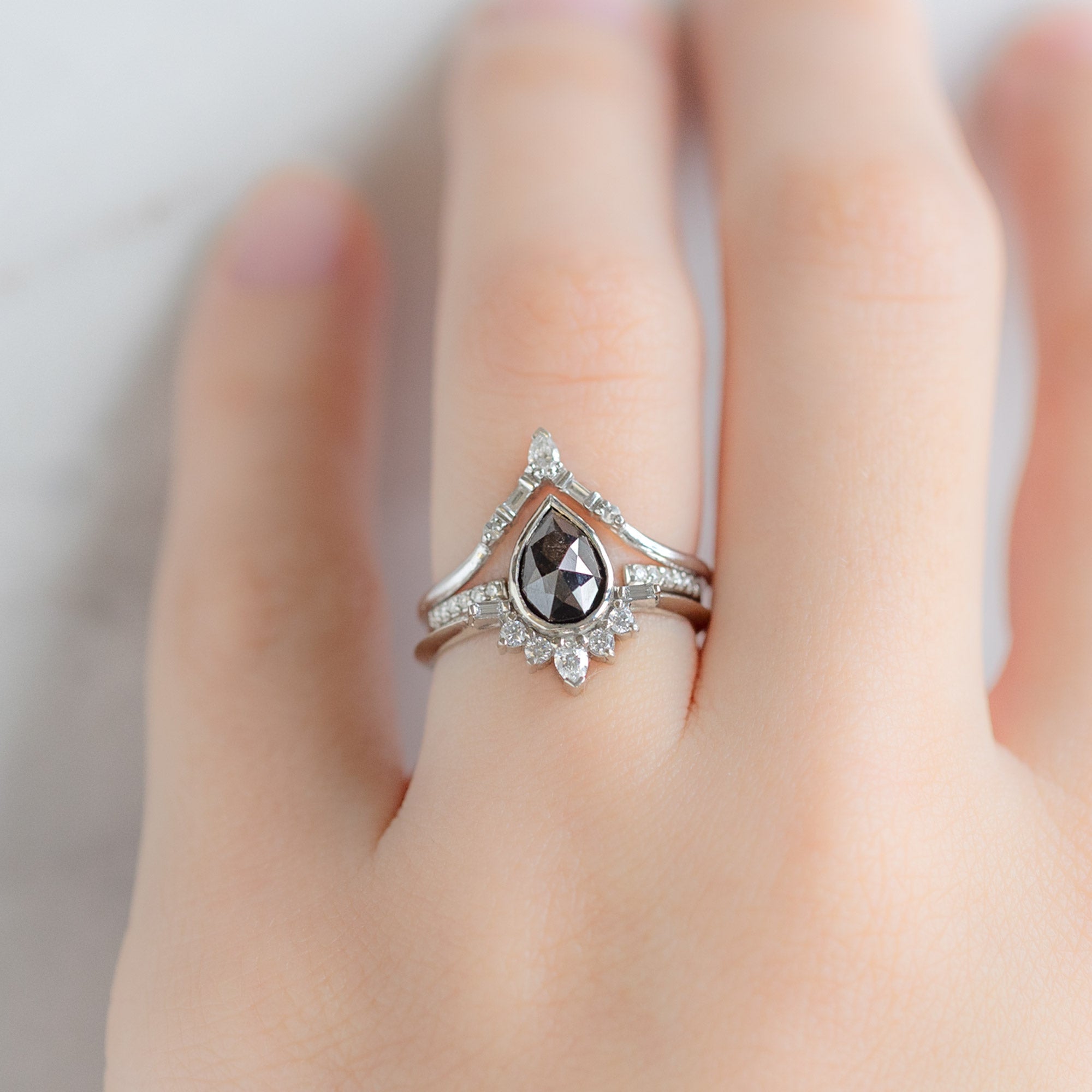 Alexis Russell Engagement Rings The Posy Ring | 1.29ct Pear Black Diamond in 14K White Gold