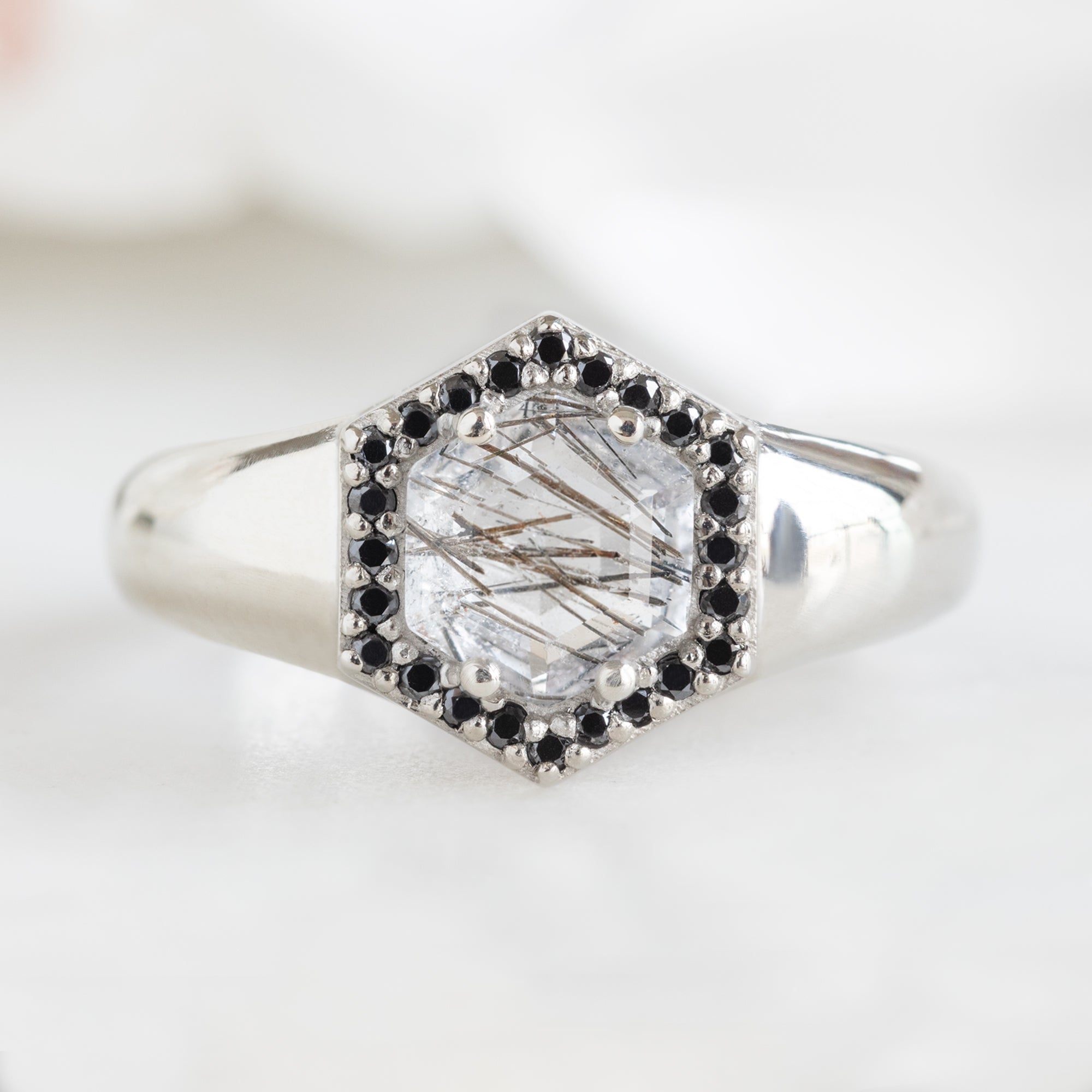 Alexis Russell Engagement Rings The Signet Ring | 0.70ct Hexagon Tourmaline in Quartz in 14K White Gold