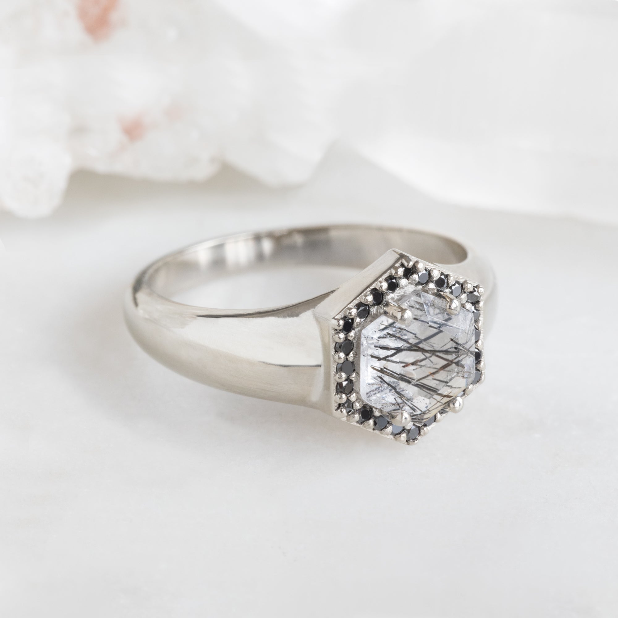 Alexis Russell Engagement Rings The Signet Ring | 0.70ct Hexagon Tourmaline in Quartz in 14K White Gold