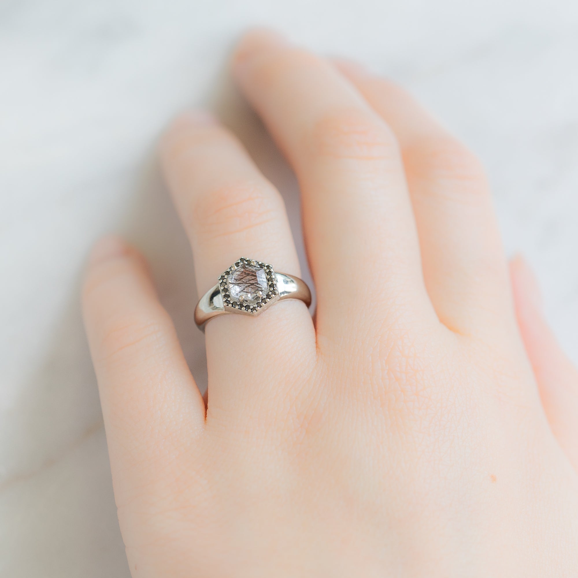 Alexis Russell Engagement Rings The Signet Ring | 0.70ct Hexagon Tourmaline in Quartz in 14K White Gold