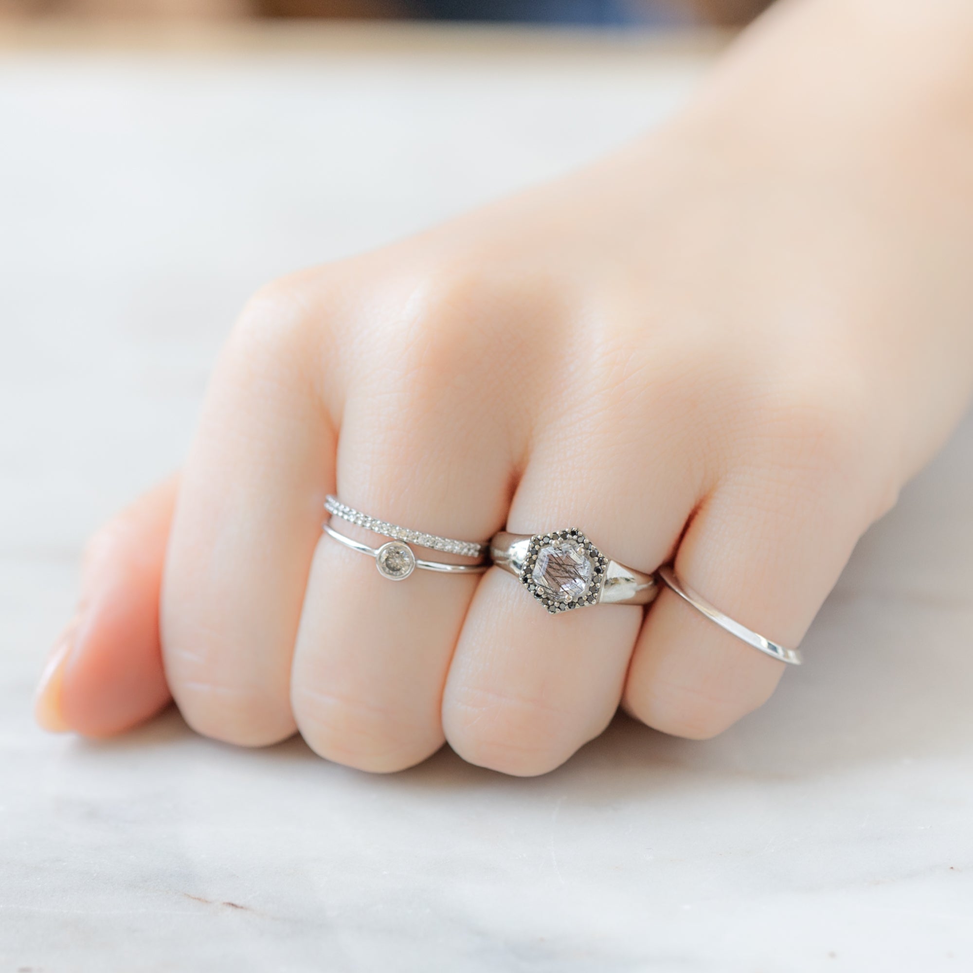 Alexis Russell Engagement Rings The Signet Ring | 0.70ct Hexagon Tourmaline in Quartz in 14K White Gold
