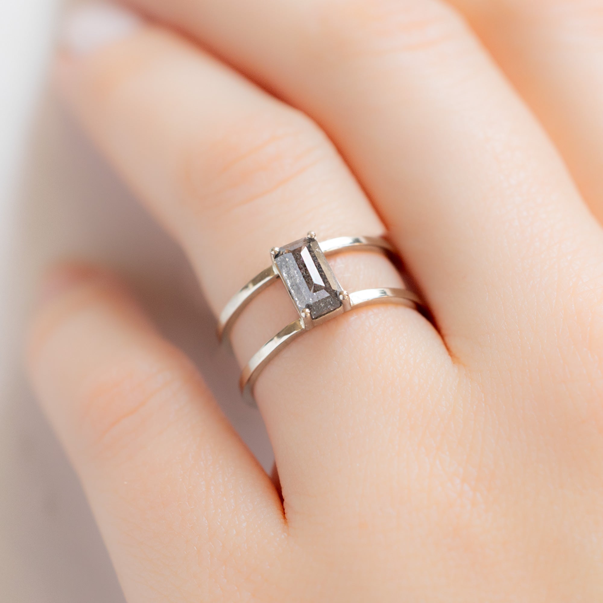 Alexis Russell Engagement Rings The Poppy Ring | 0.99ct Emerald Salt and Pepper Diamond in 14K White Gold