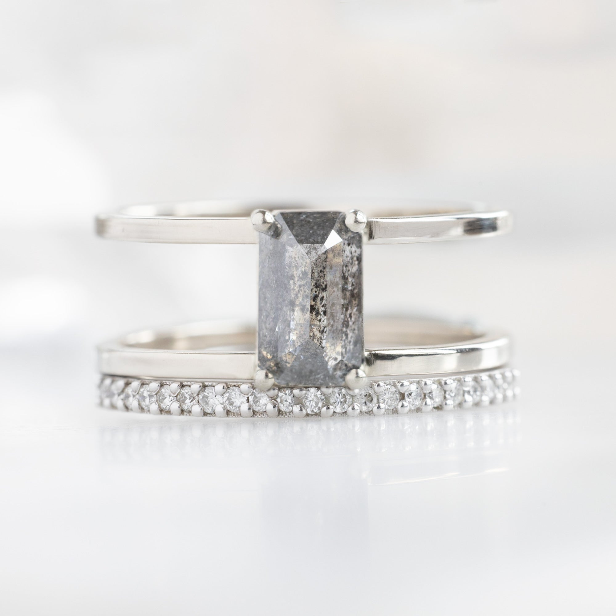 Alexis Russell Engagement Rings The Poppy Ring | 0.99ct Emerald Salt and Pepper Diamond in 14K White Gold