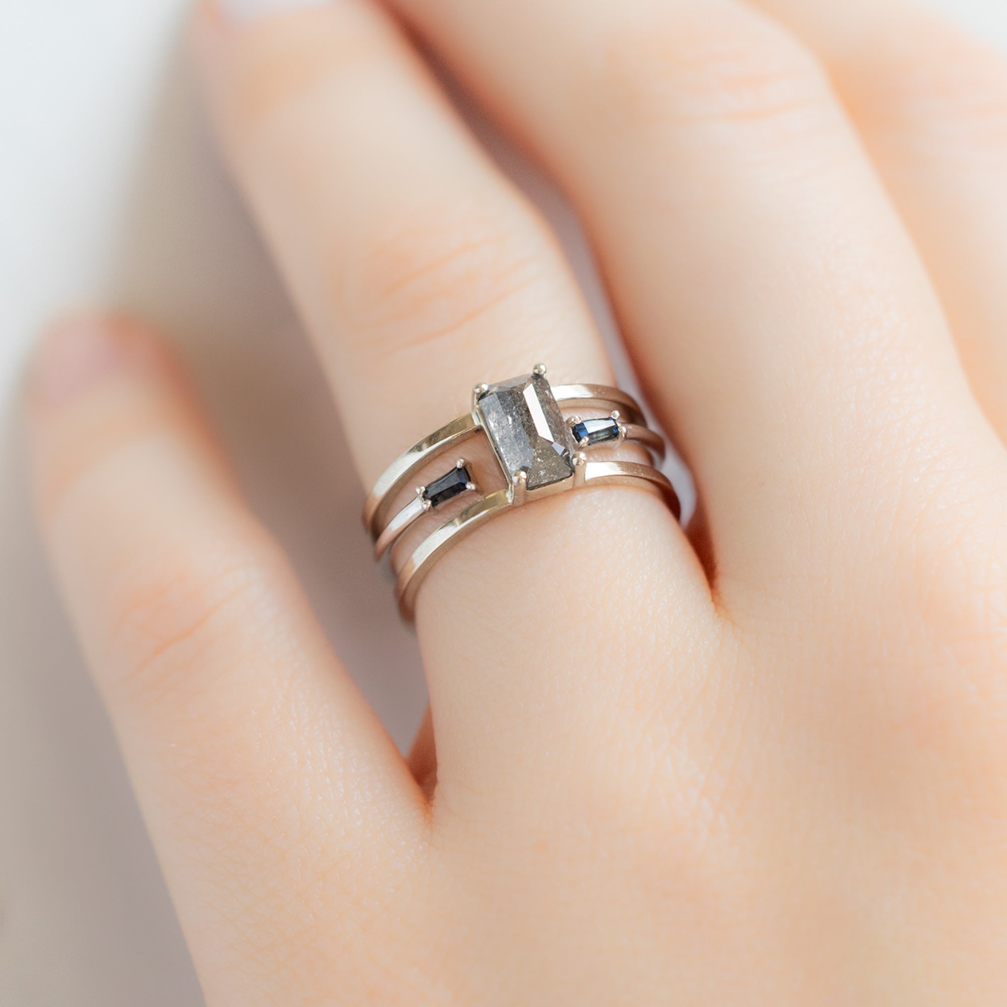 Alexis Russell Engagement Rings The Poppy Ring | 0.99ct Emerald Salt and Pepper Diamond in 14K White Gold