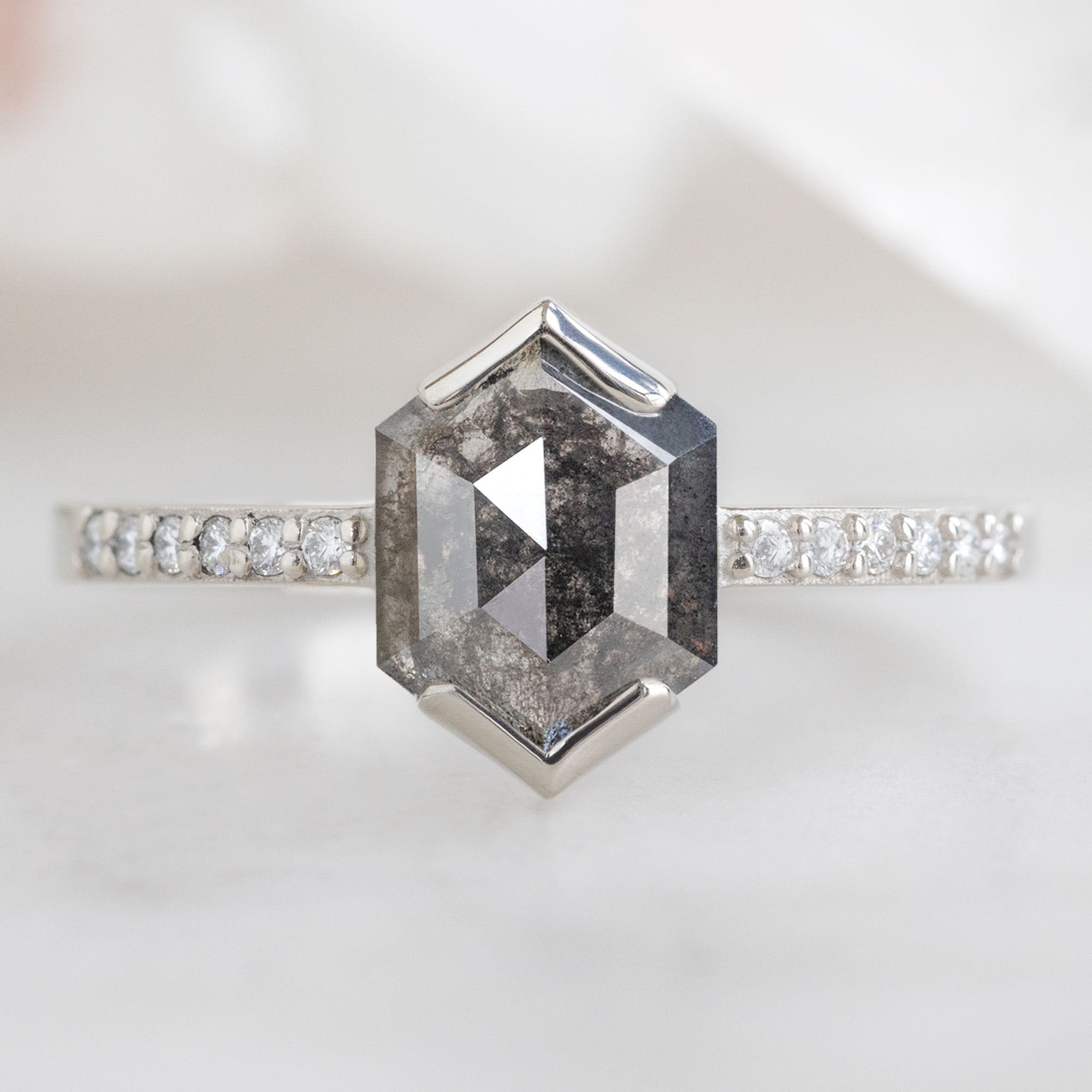 Alexis Russell Engagement Rings The Willow Ring | 0.78ct Hexagon Black Diamond in 14K White Gold