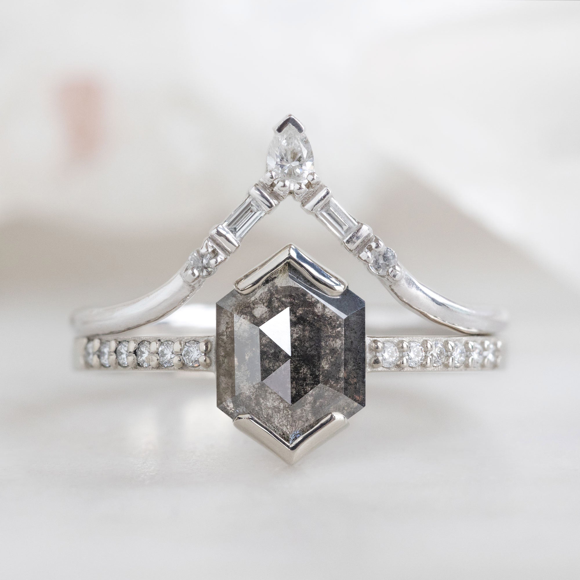 Alexis Russell Engagement Rings The Willow Ring | 0.78ct Hexagon Black Diamond in 14K White Gold
