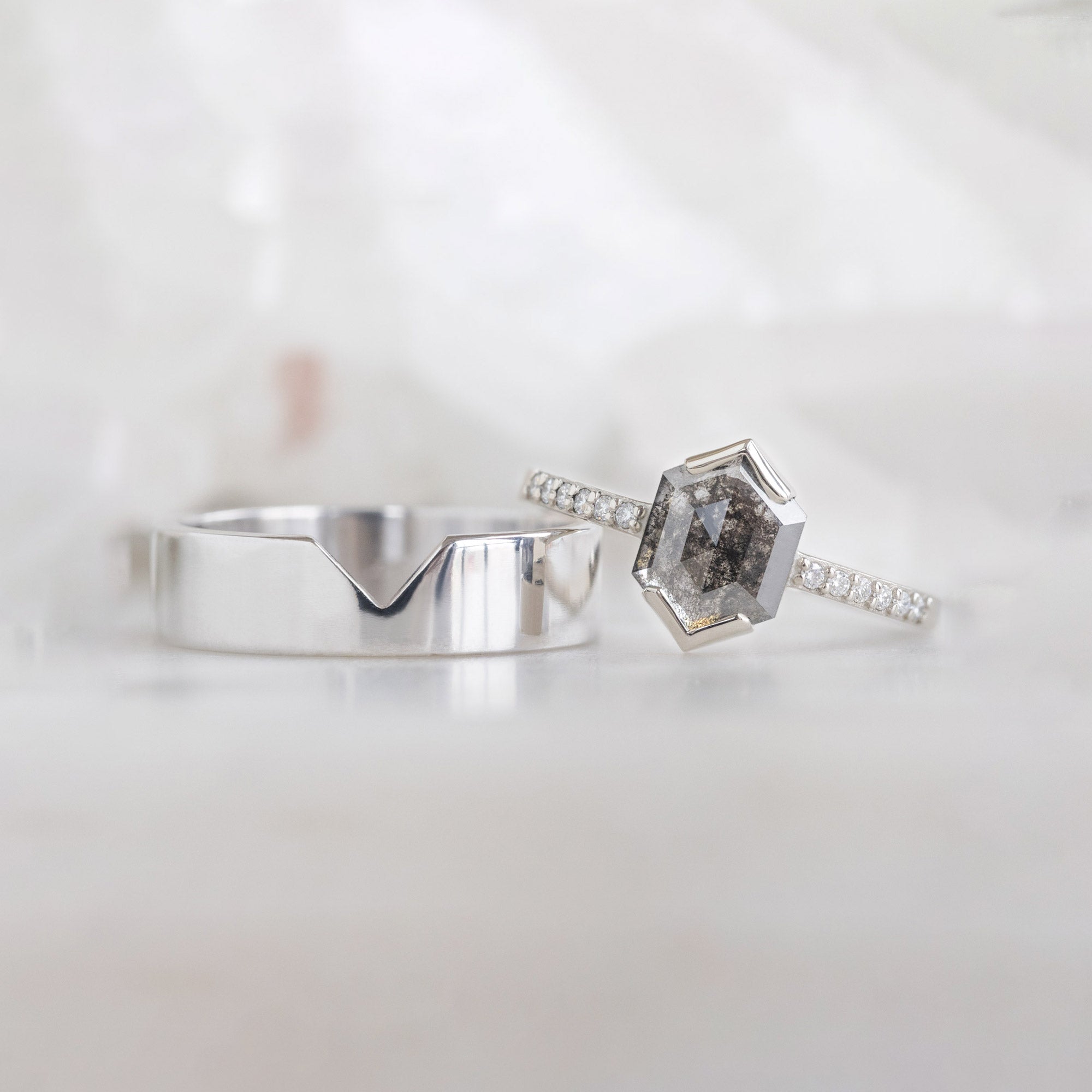 Alexis Russell Engagement Rings The Willow Ring | 0.78ct Hexagon Black Diamond in 14K White Gold