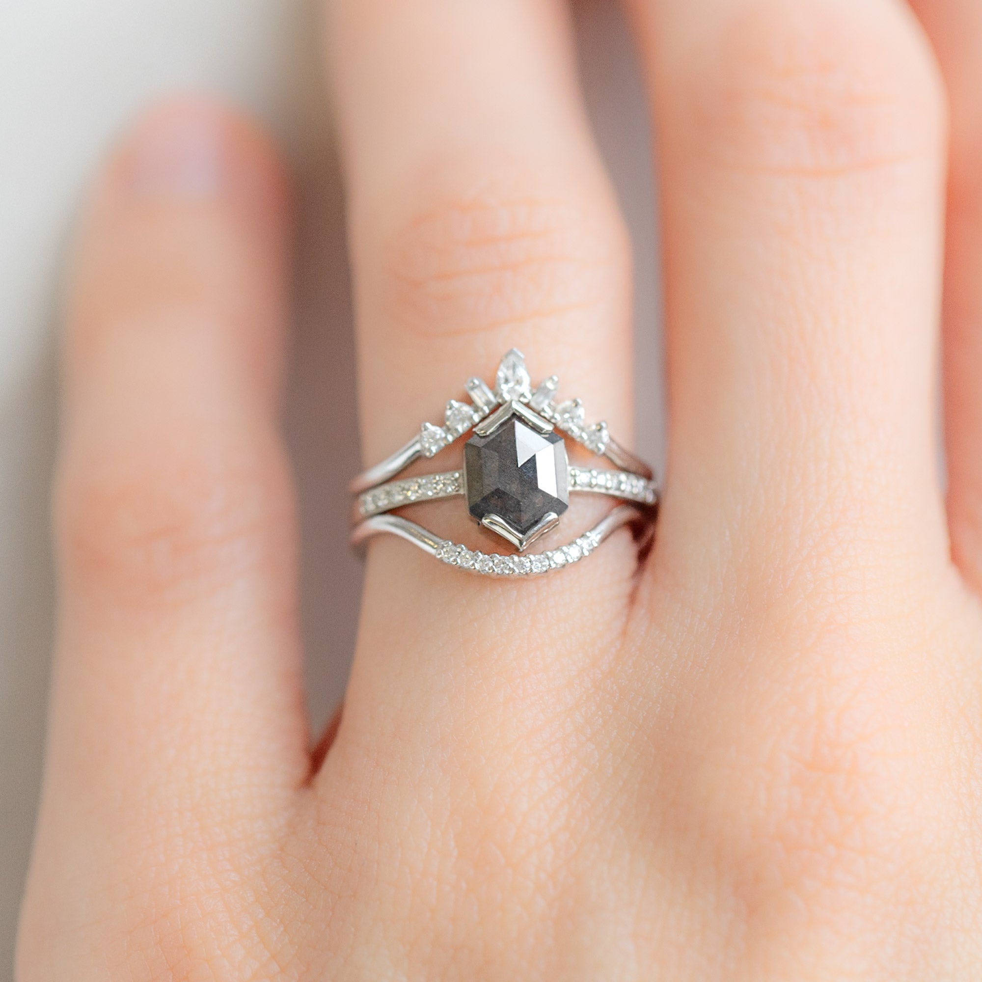 Alexis Russell Engagement Rings The Willow Ring | 0.78ct Hexagon Black Diamond in 14K White Gold