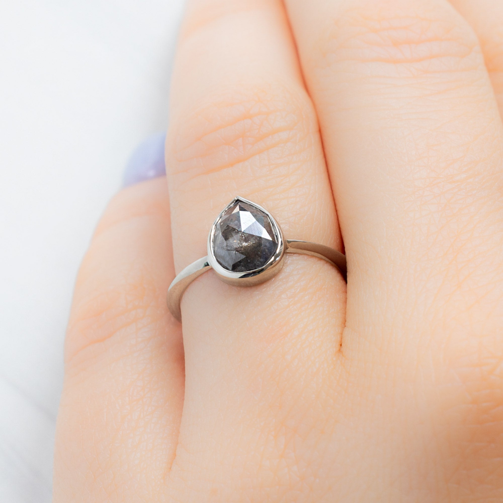 Alexis Russell Engagement Rings The Hazel Ring | 1.52ct Pear Black Diamond in 14K White Gold