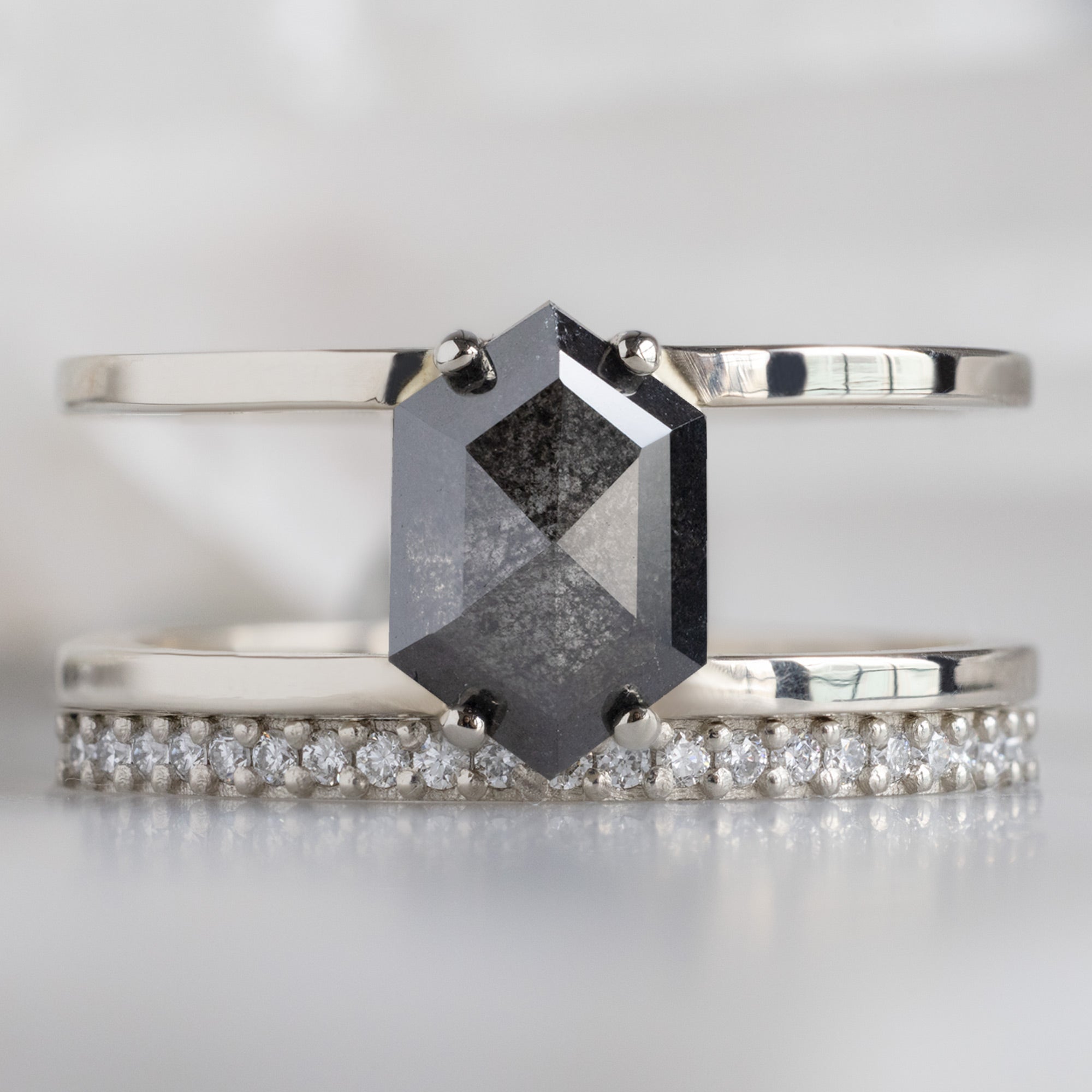 Alexis Russell Engagement Rings The Poppy Ring | 1.27ct Hexagon Black Diamond in 14K White Gold