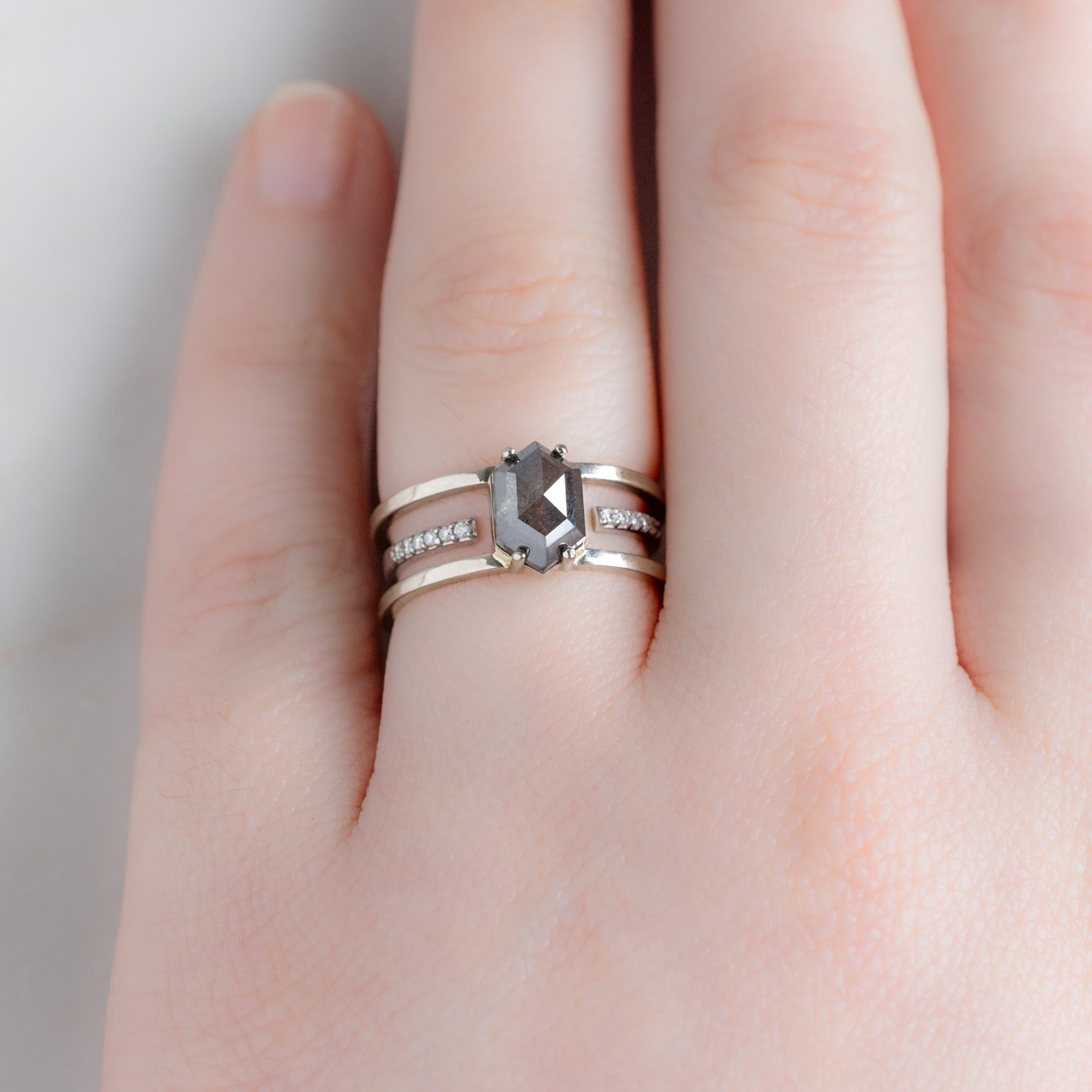 Alexis Russell Engagement Rings The Poppy Ring | 1.27ct Hexagon Black Diamond in 14K White Gold