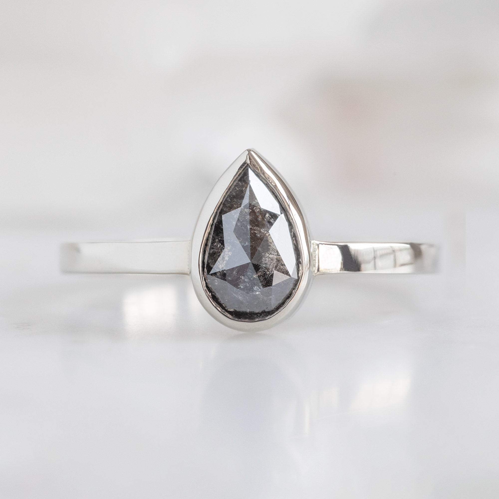 Alexis Russell Engagement Rings The Hazel Ring | 0.70ct Pear Black Diamond in 14K White Gold