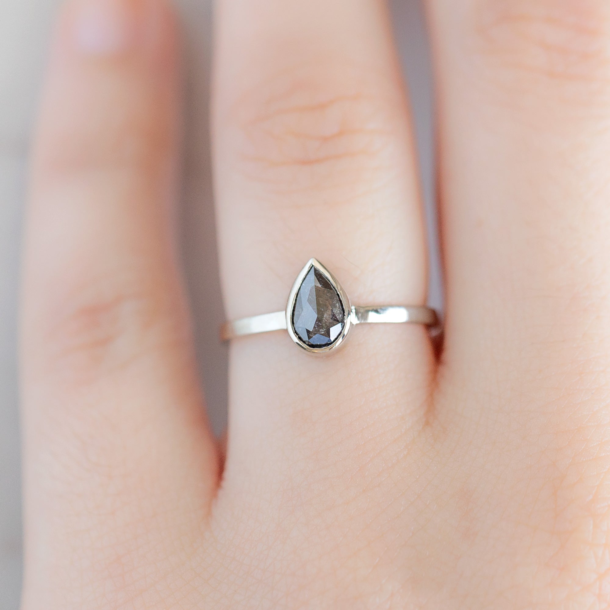 Alexis Russell Engagement Rings The Hazel Ring | 0.70ct Pear Black Diamond in 14K White Gold