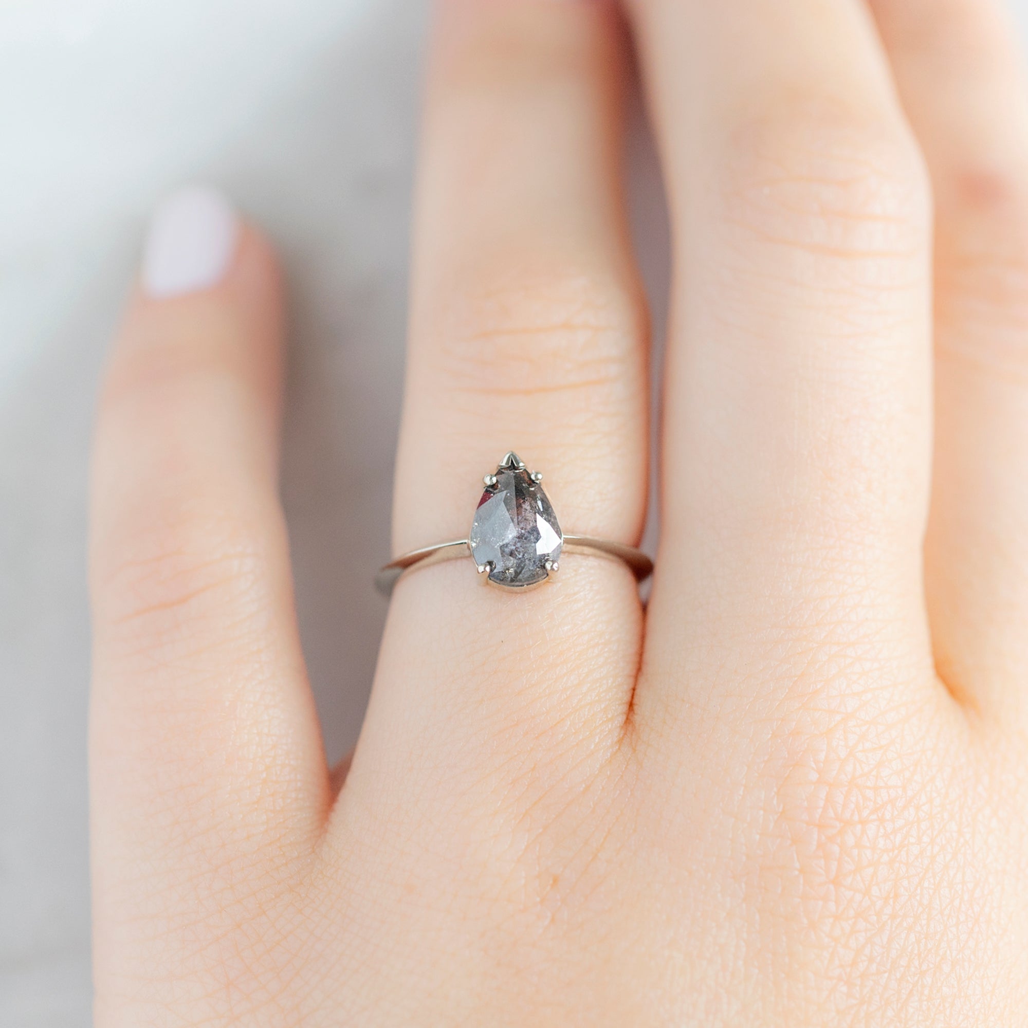 Alexis Russell Engagement Rings The Sage Ring | 1.10ct Pear Black Diamond in 14K White Gold