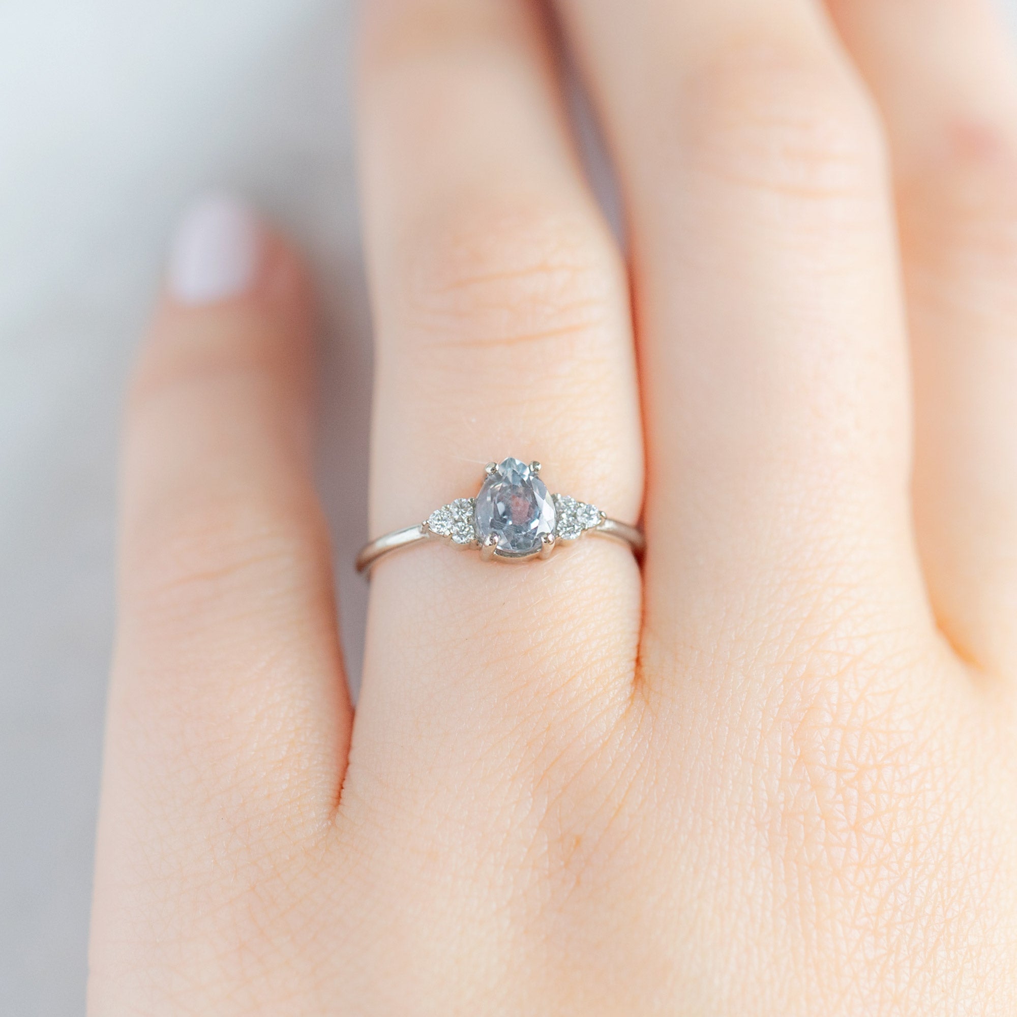 Alexis Russell Engagement Rings The Ivy Ring | 0.95ct Pear Montana Sapphire in 14K White Gold