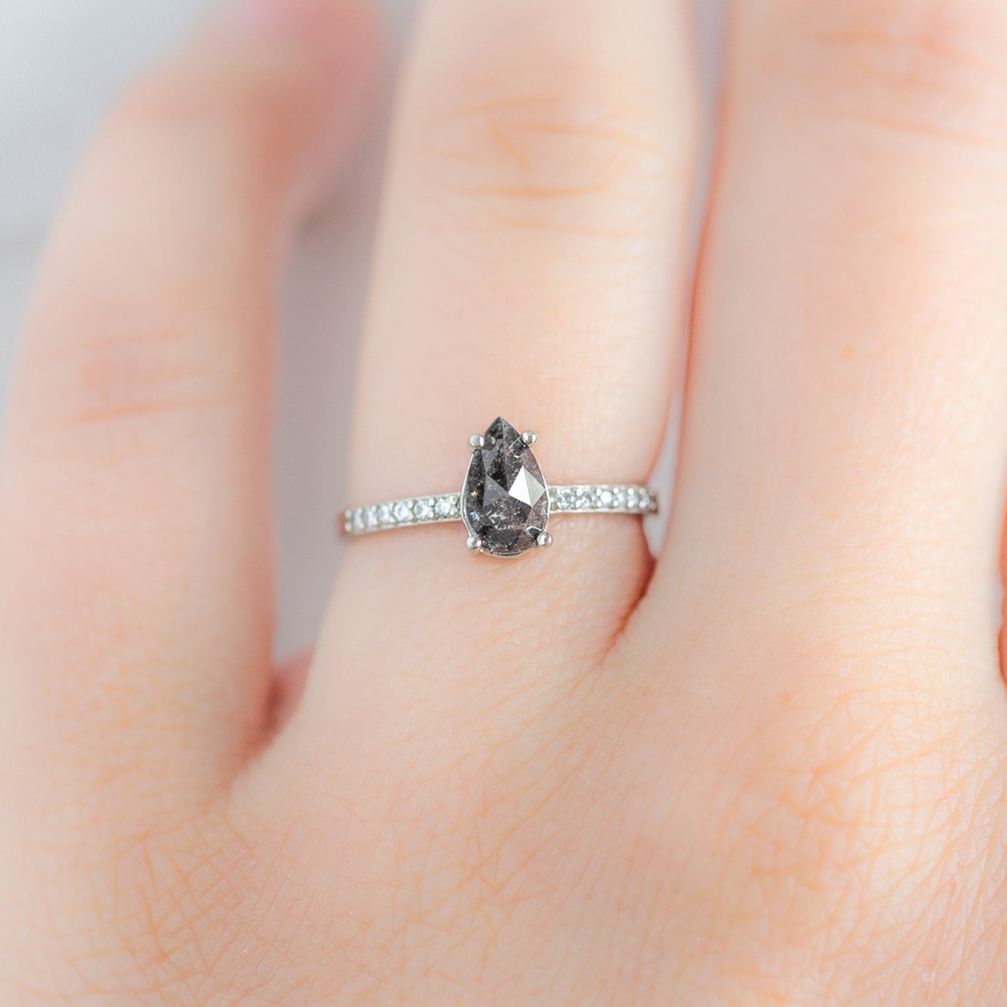 Alexis Russell Engagement Rings The Willow Ring | 0.64ct Pear Black Diamond in 14K White Gold