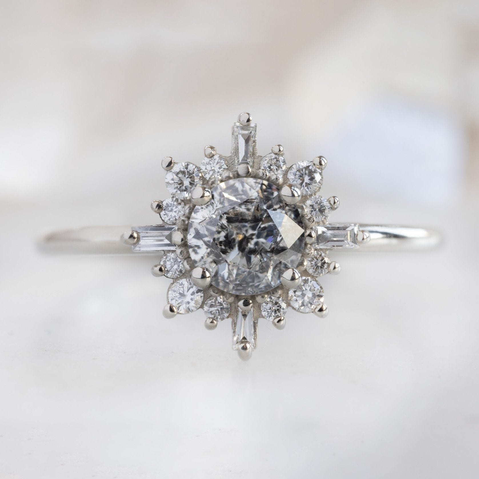 Alexis Russell Engagement Rings The Compass Ring | 1.05ct Round Salt and Pepper Diamond in 14K White Gold