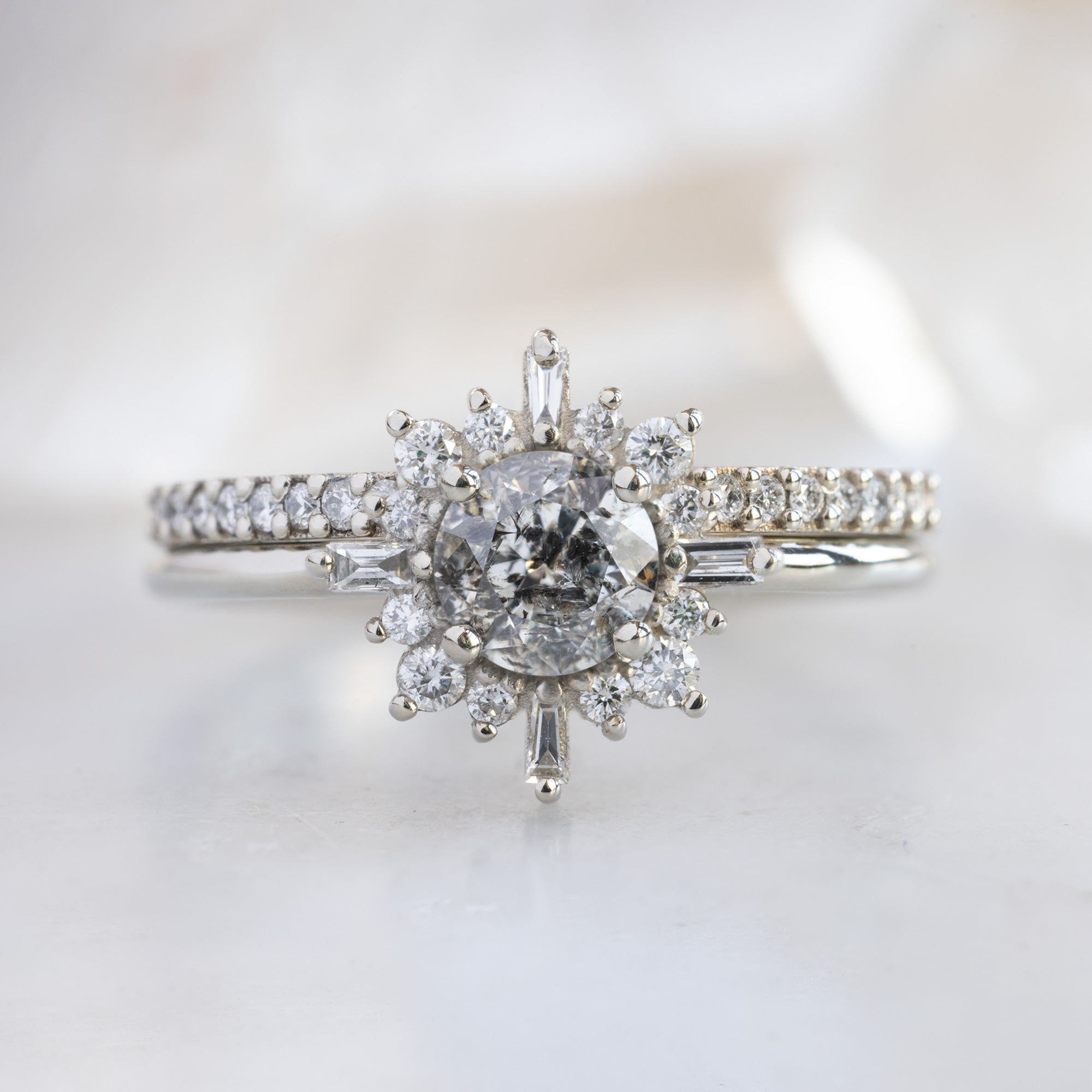 Alexis Russell Engagement Rings The Compass Ring | 1.05ct Round Salt and Pepper Diamond in 14K White Gold