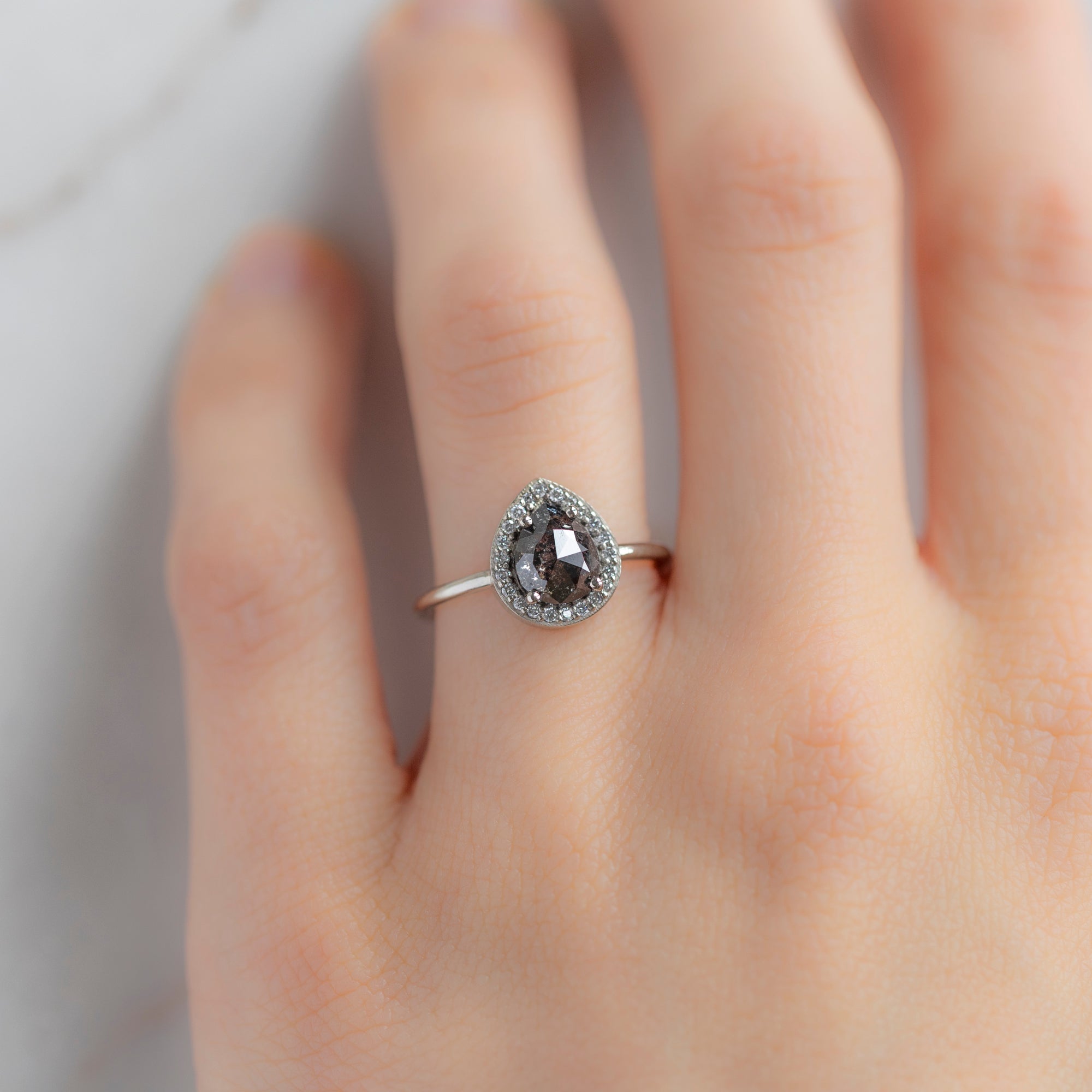 Alexis Russell Engagement Rings The Dahlia Ring | 1.61ct Pear Black Diamond in 14K White Gold