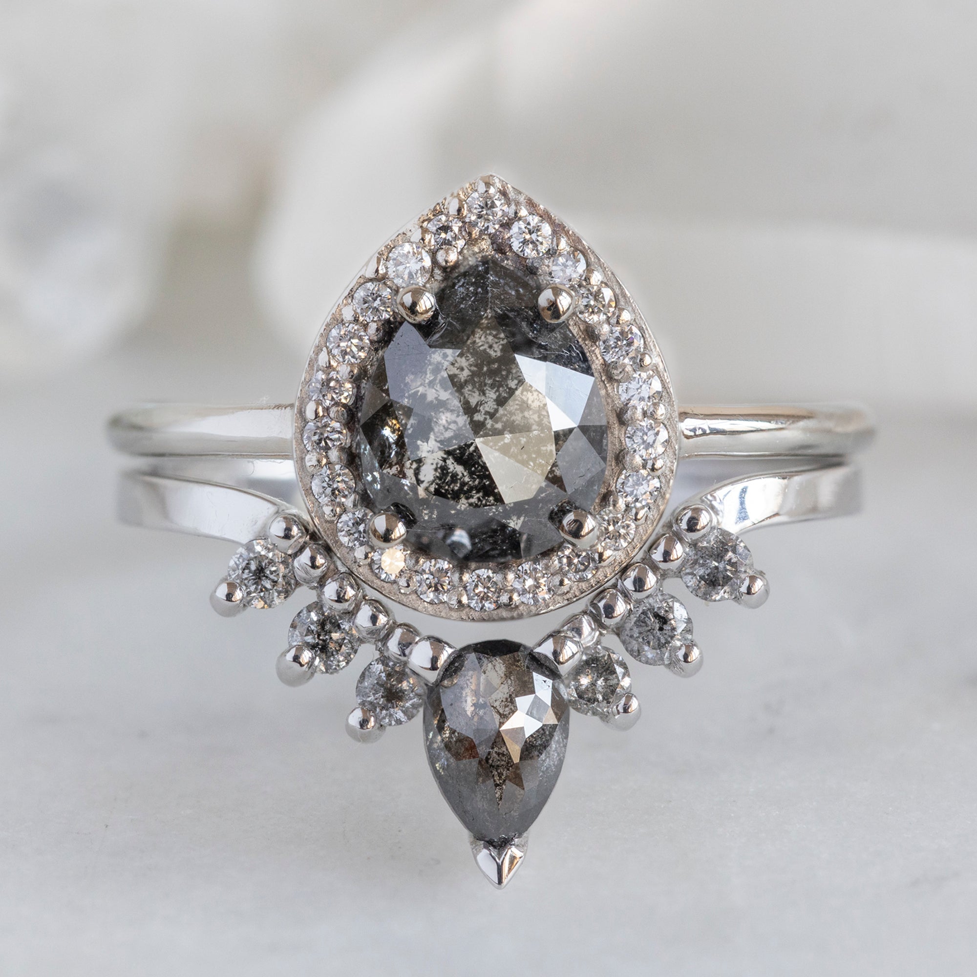 Alexis Russell Engagement Rings The Dahlia Ring | 1.61ct Pear Black Diamond in 14K White Gold