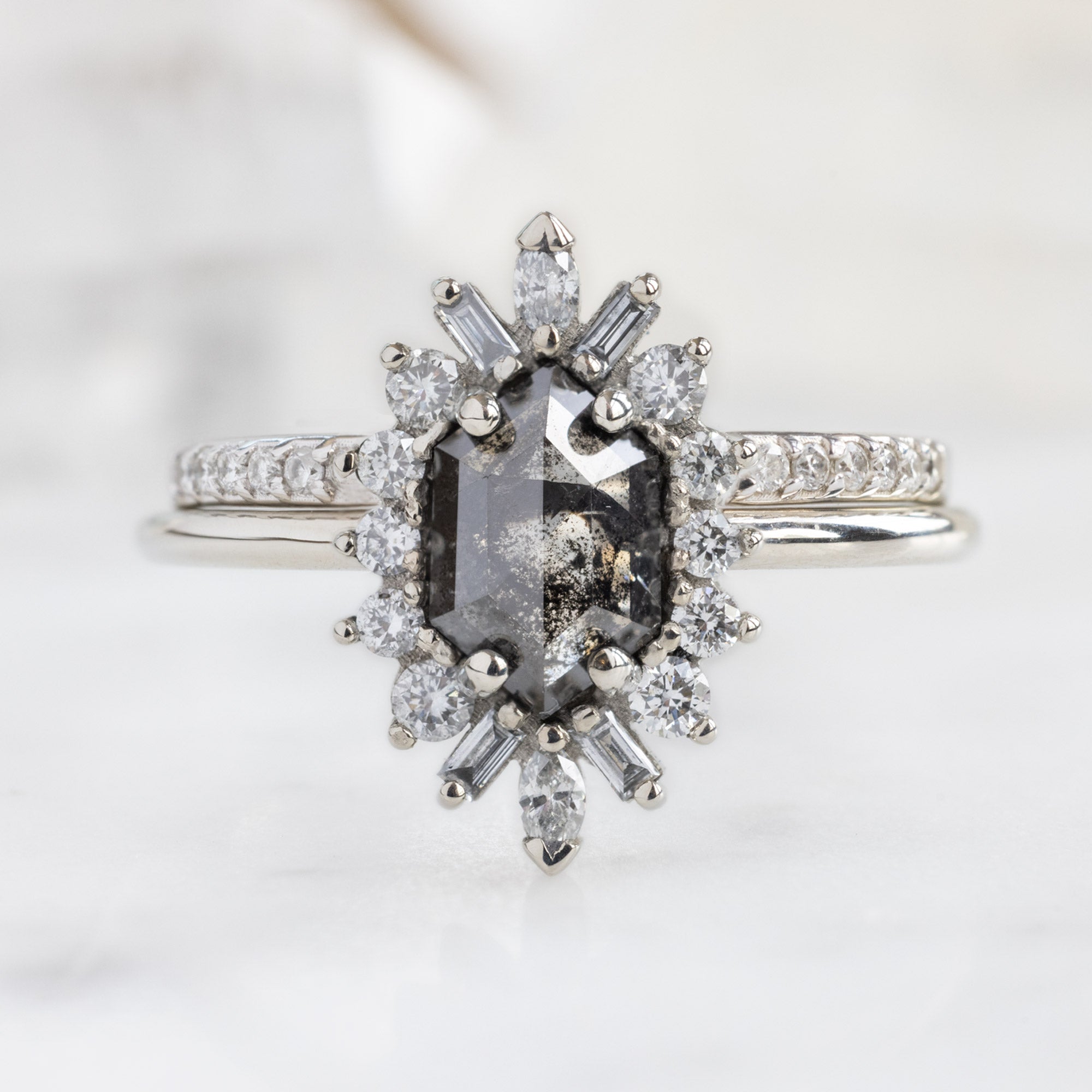 Alexis Russell Engagement Rings The Camellia Ring | 1.08ct Hexagon Black Diamond in 14K White Gold