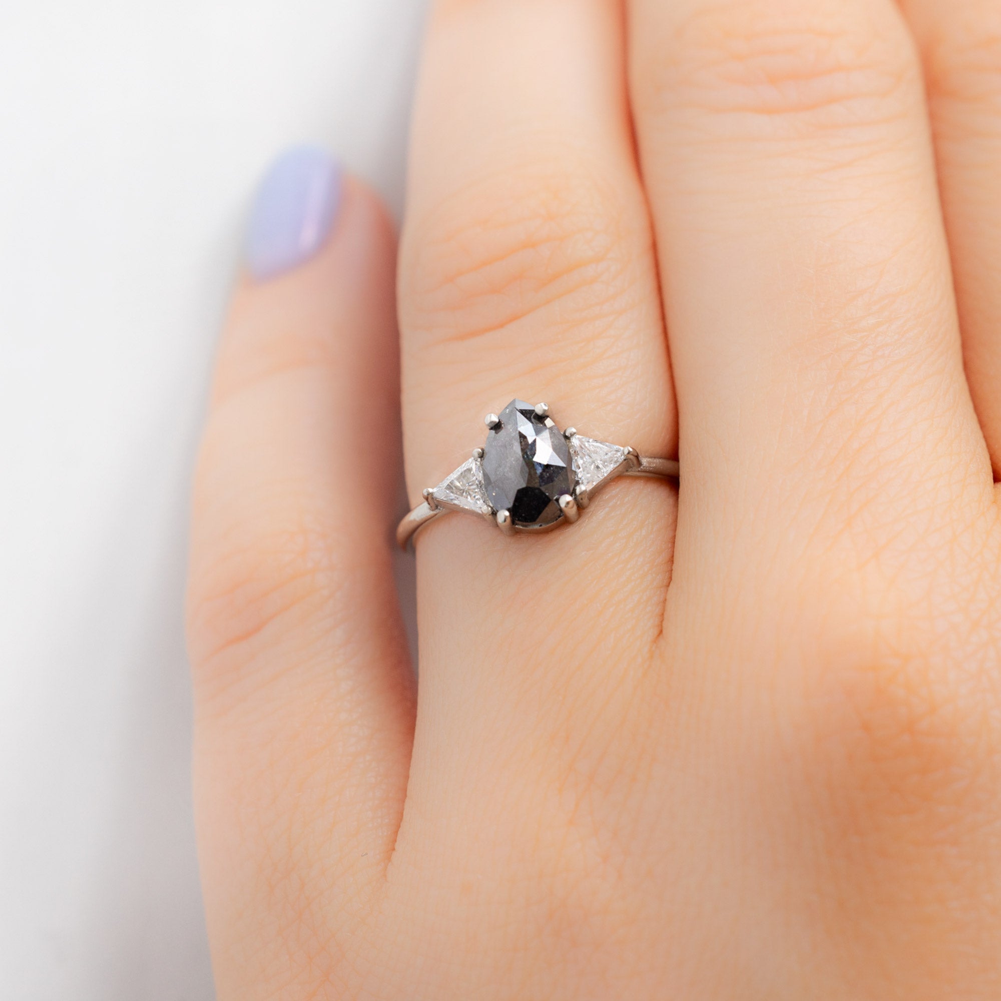 Alexis Russell Engagement Rings The Jade Ring | 1.39ct Pear Black Diamond in 14K White Gold