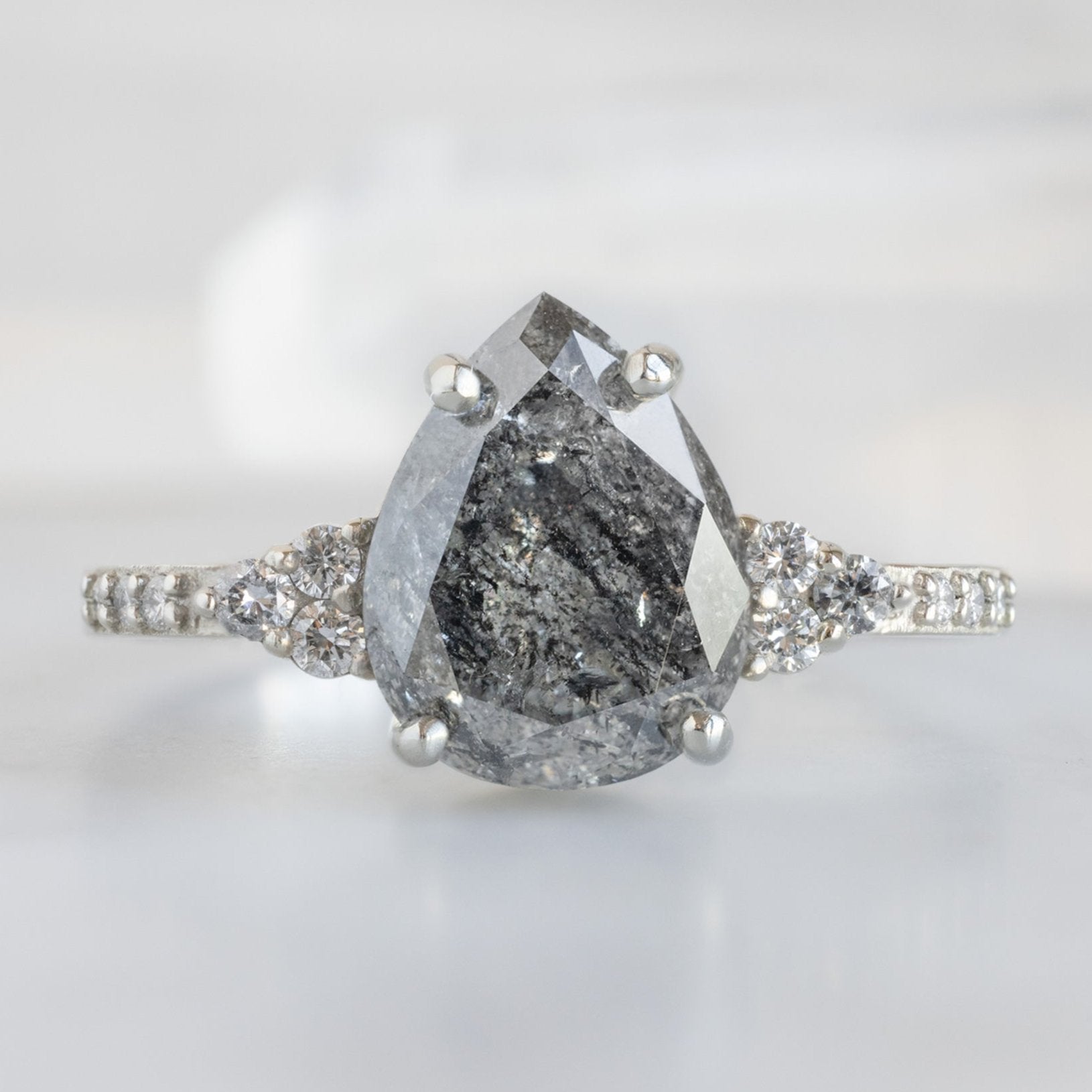 Alexis Russell Engagement Rings The Ivy Ring | 2.21ct Pear Cut Salt and Pepper Diamond in 14K White Gold