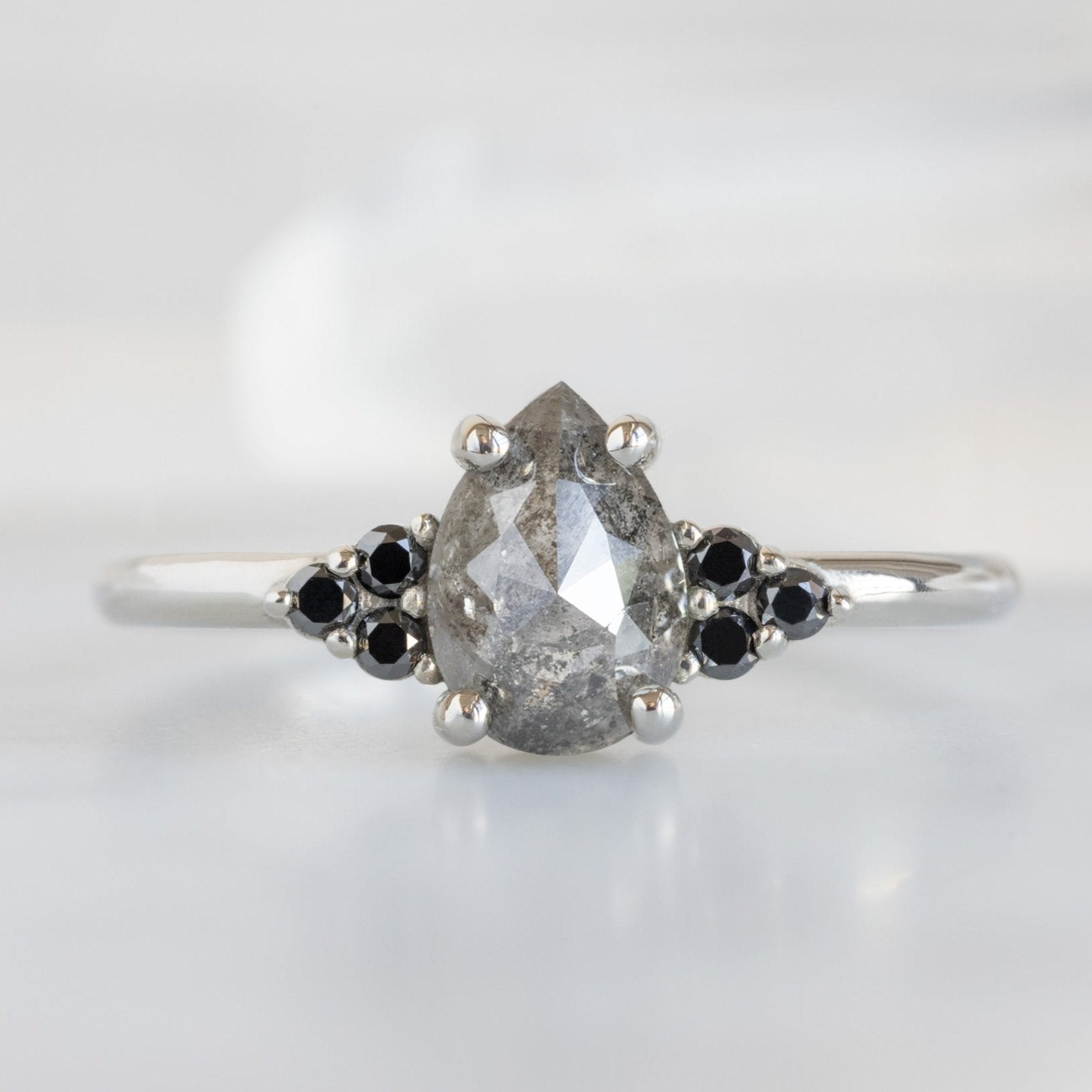 Alexis Russell Engagement Rings The Ivy Ring | 0.82ct Pear Salt and Pepper Diamond in 14K White Gold
