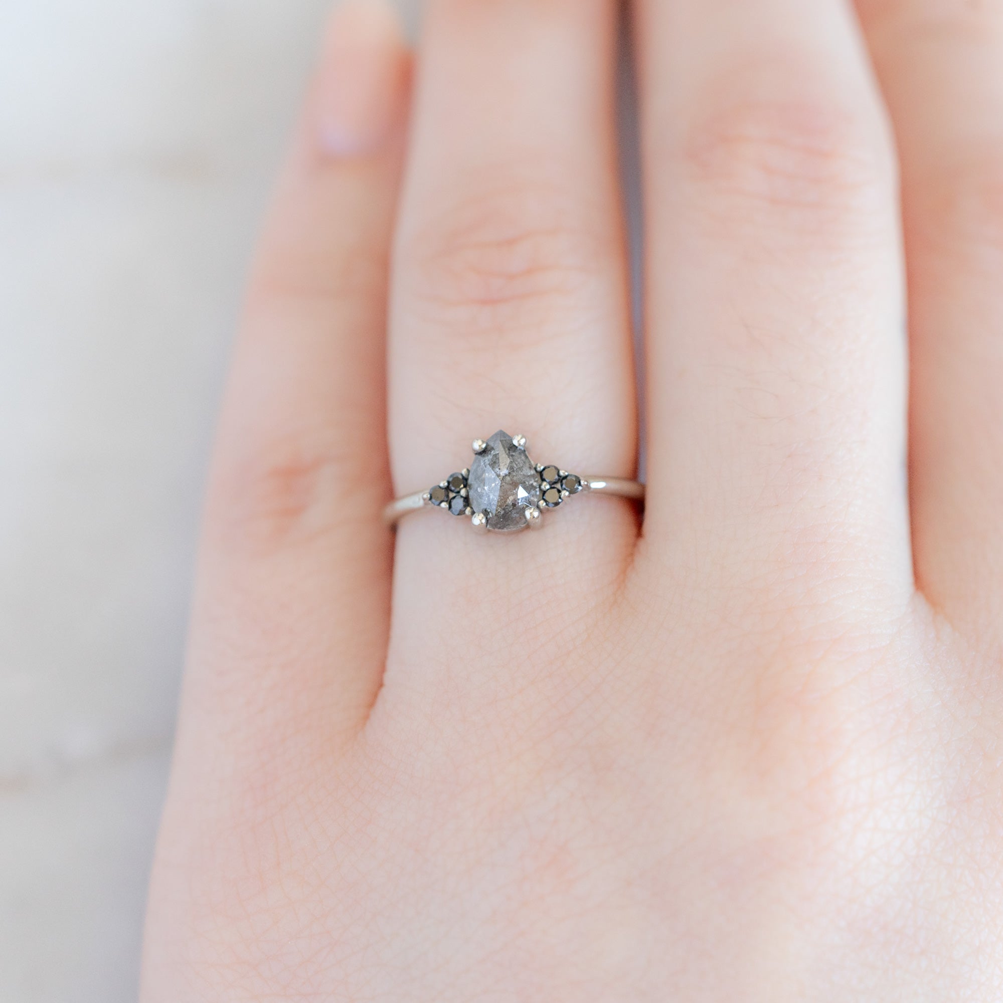 Alexis Russell Engagement Rings The Ivy Ring | 0.82ct Pear Salt and Pepper Diamond in 14K White Gold