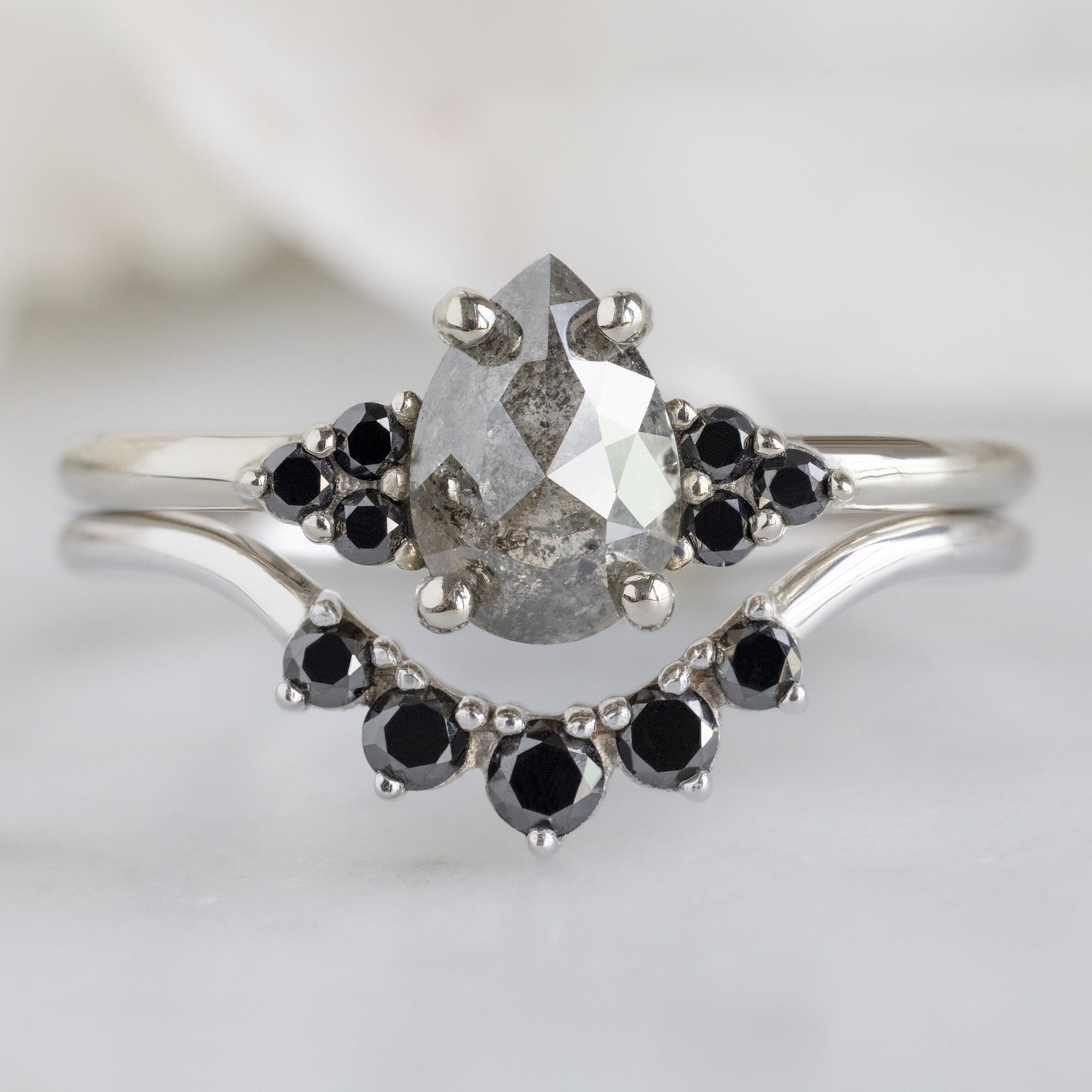 Alexis Russell Engagement Rings The Ivy Ring | 0.82ct Pear Salt and Pepper Diamond in 14K White Gold