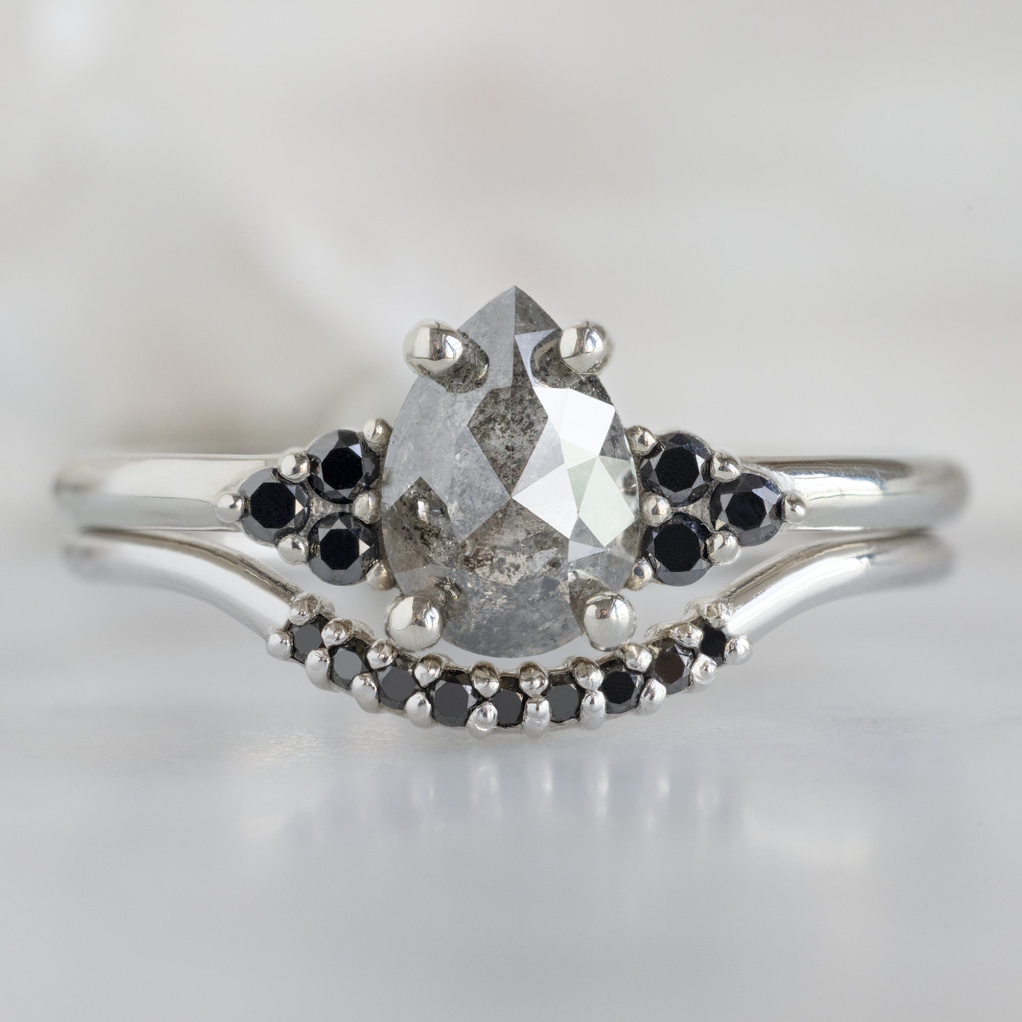 Alexis Russell Engagement Rings The Ivy Ring | 0.82ct Pear Salt and Pepper Diamond in 14K White Gold