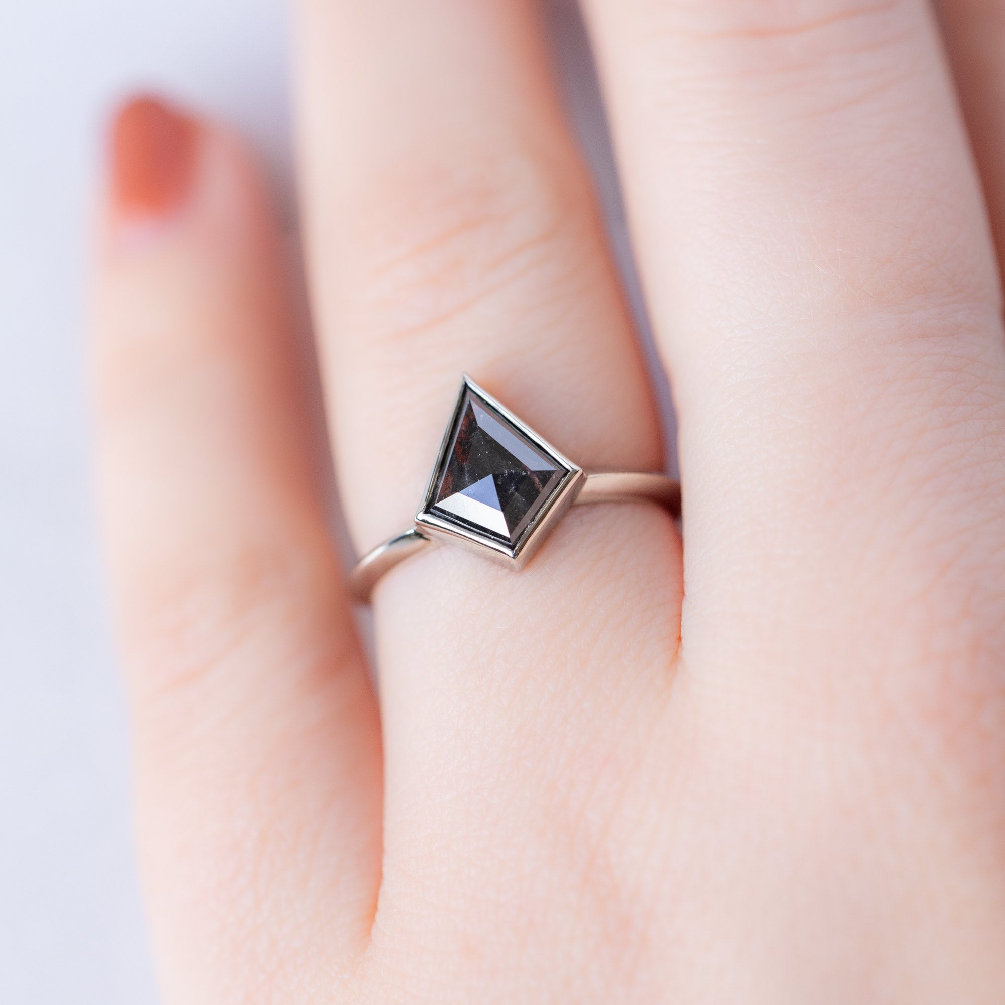 Alexis Russell Engagement Rings The Hazel Ring | 1.8ct Kite Black Diamond in 14K White Gold