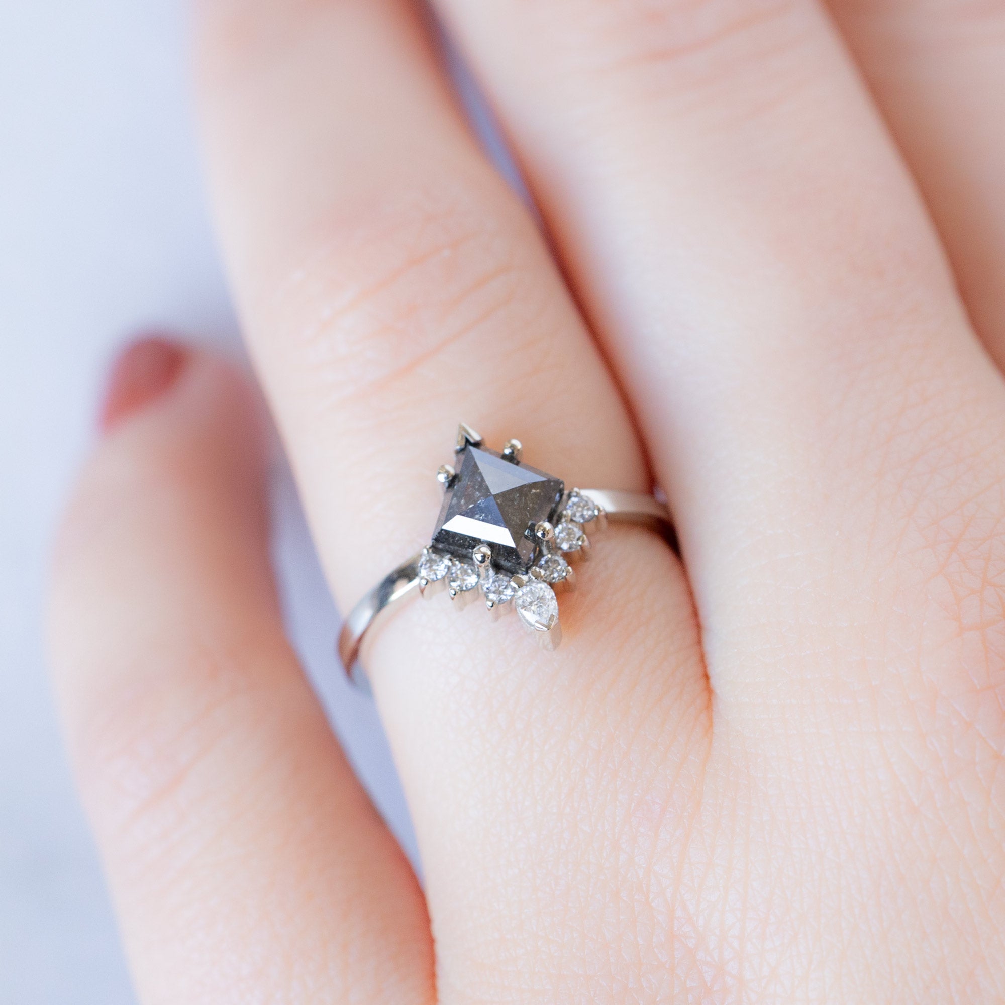 Alexis Russell Engagement Rings The Aster Ring | 1.23ct Kite Black Diamond in 14K White Gold