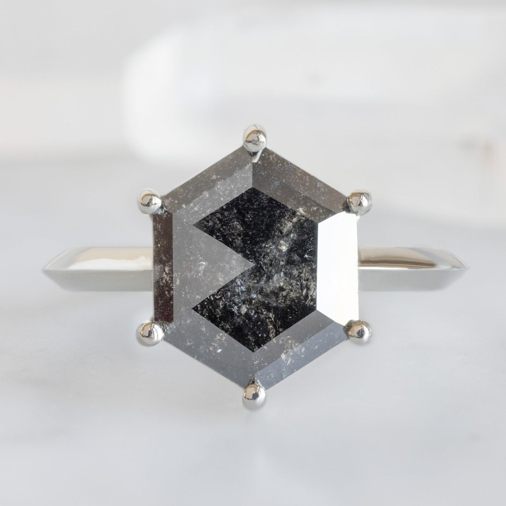 Alexis Russell Engagement Rings The Bryn Ring | 2.19ct Hexagon Black Diamond in 14K White Gold