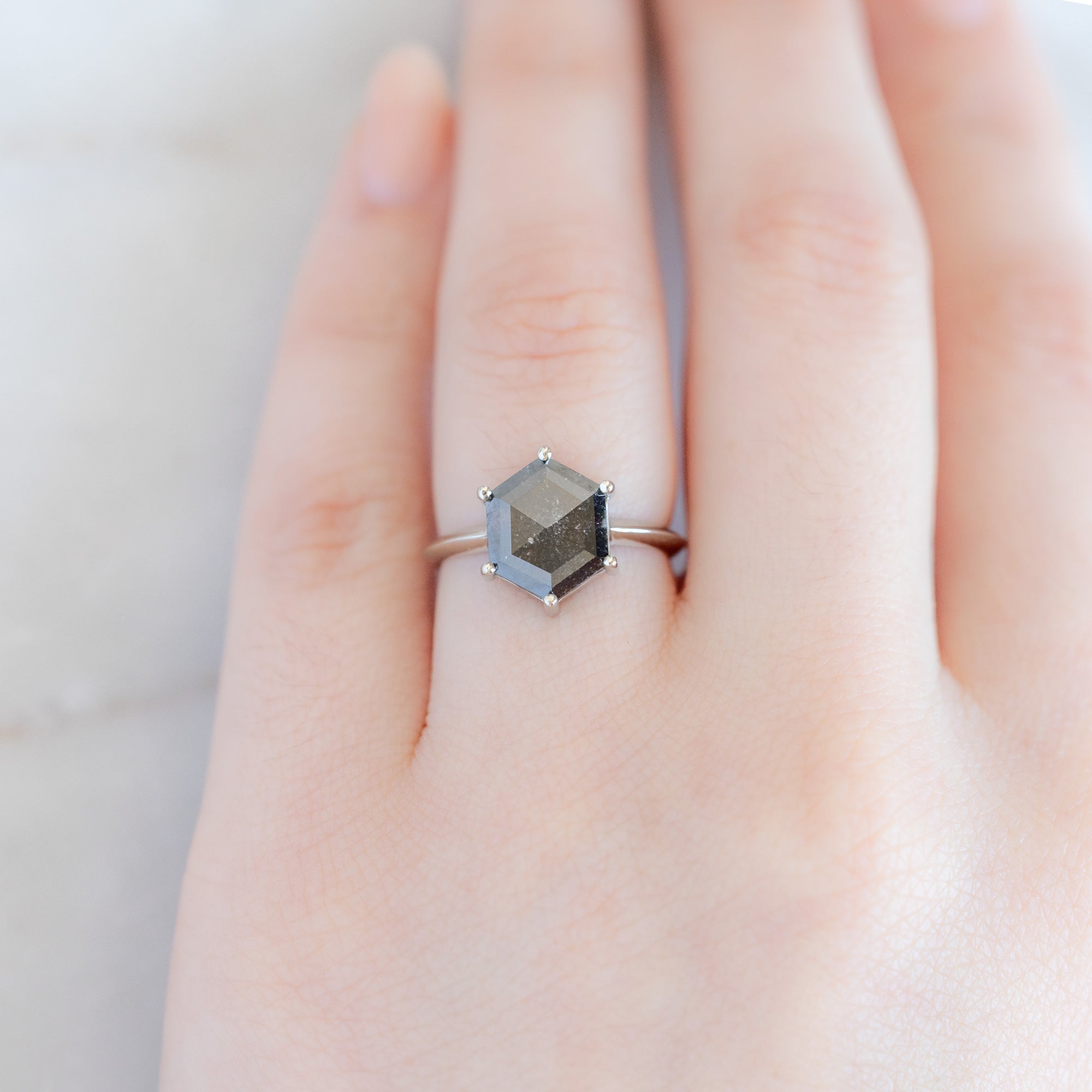 Alexis Russell Engagement Rings The Bryn Ring | 2.19ct Hexagon Black Diamond in 14K White Gold