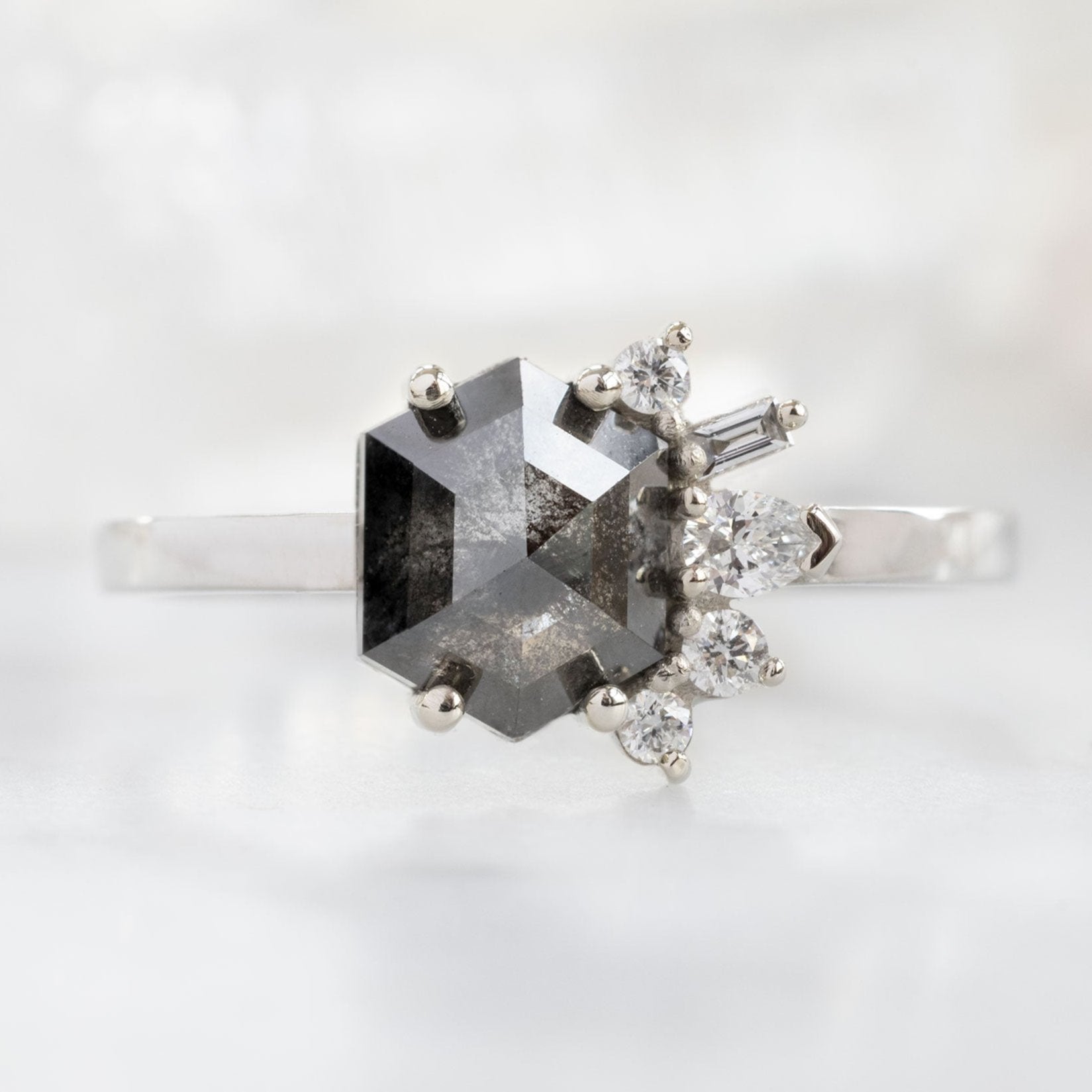 Alexis Russell Engagement Rings The Cluster Ring | 1.25ct Hexagon Black Diamond in 14K White Gold