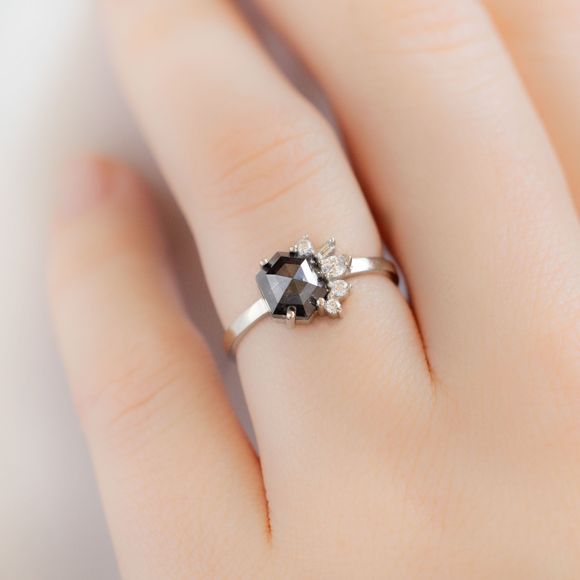 Alexis Russell Engagement Rings The Cluster Ring | 1.25ct Hexagon Black Diamond in 14K White Gold