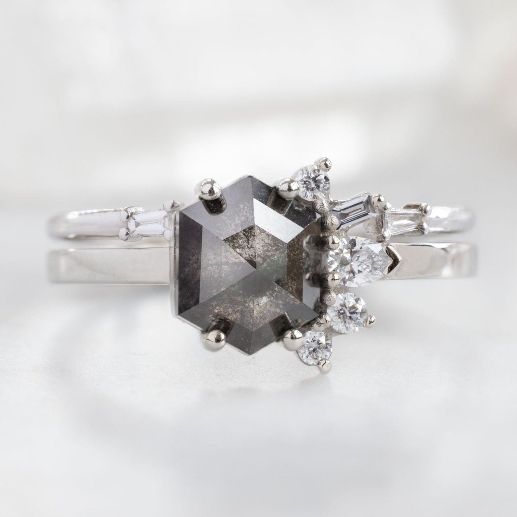 Alexis Russell Engagement Rings The Cluster Ring | 1.25ct Hexagon Black Diamond in 14K White Gold