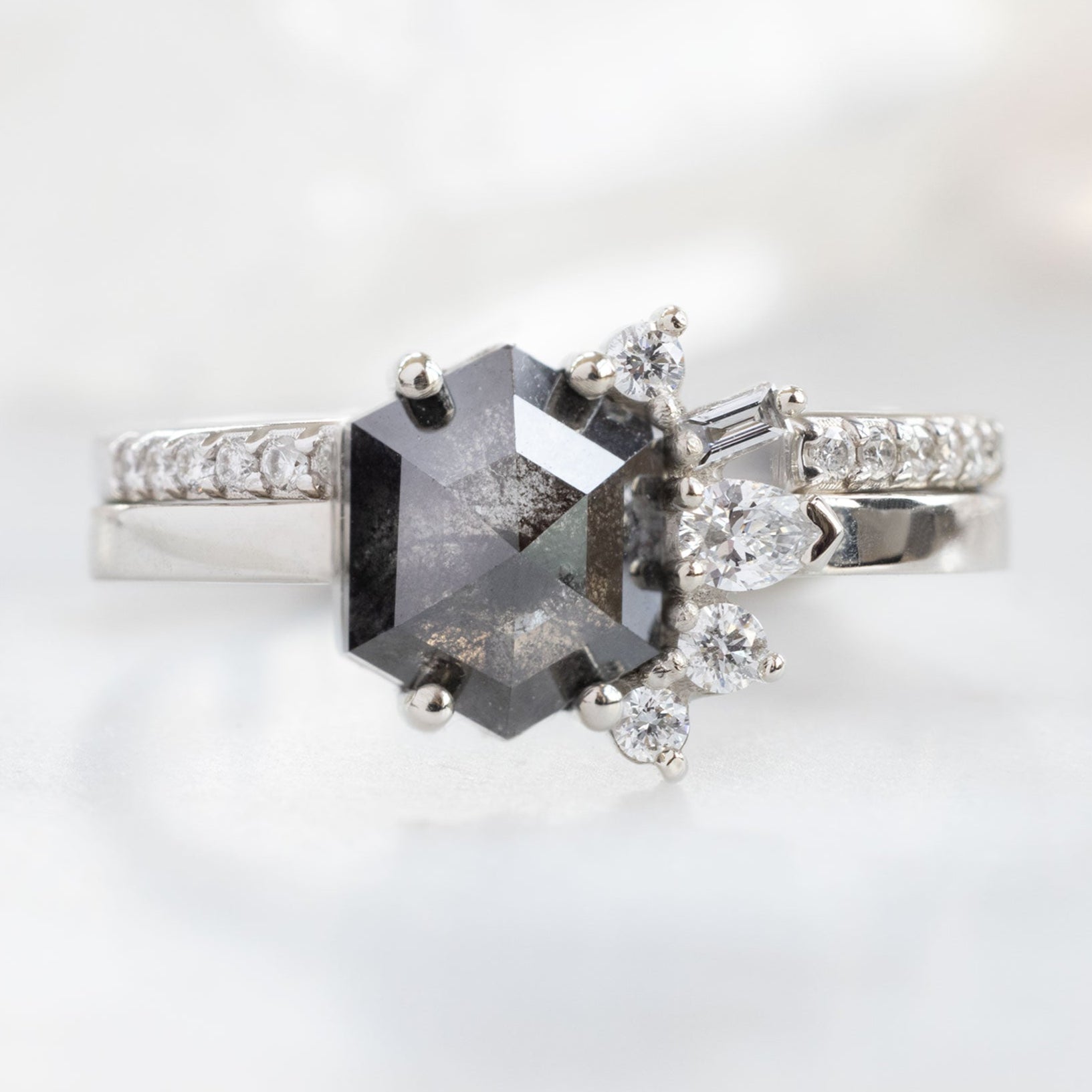 Alexis Russell Engagement Rings The Cluster Ring | 1.25ct Hexagon Black Diamond in 14K White Gold