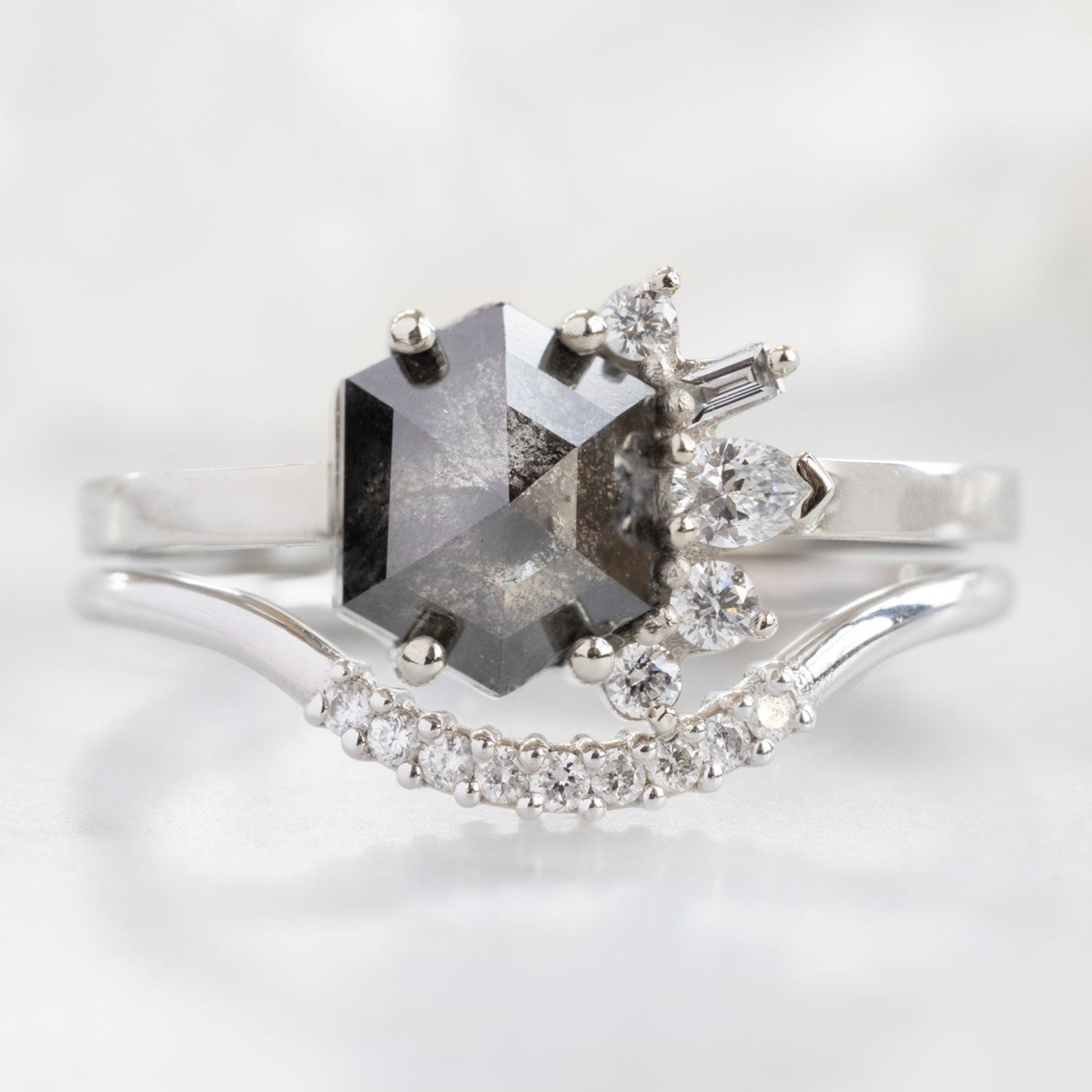 Alexis Russell Engagement Rings The Cluster Ring | 1.25ct Hexagon Black Diamond in 14K White Gold