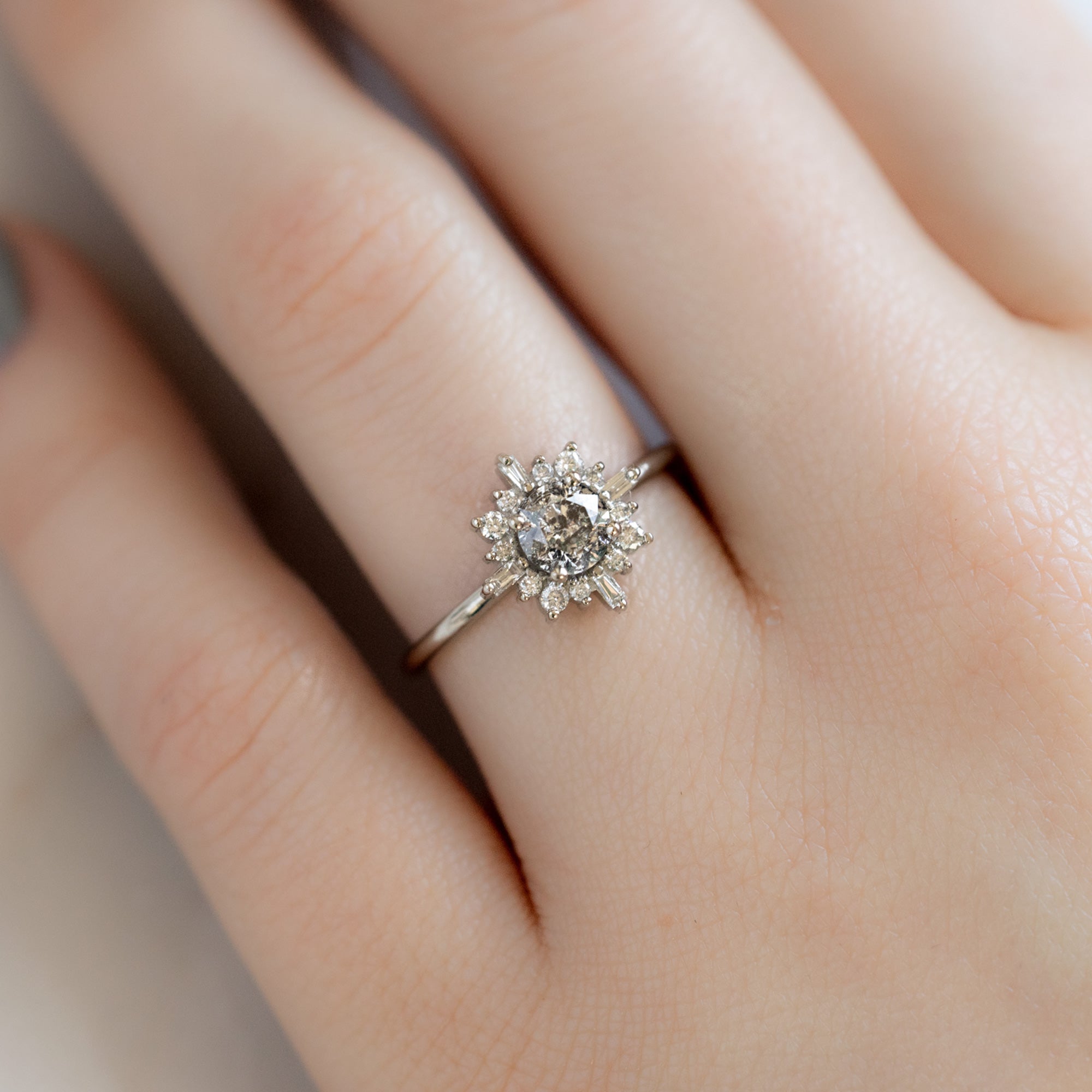 Alexis Russell Engagement Rings The Compass Ring | 1.10ct Round Salt and Pepper Diamond in 14K White Gold