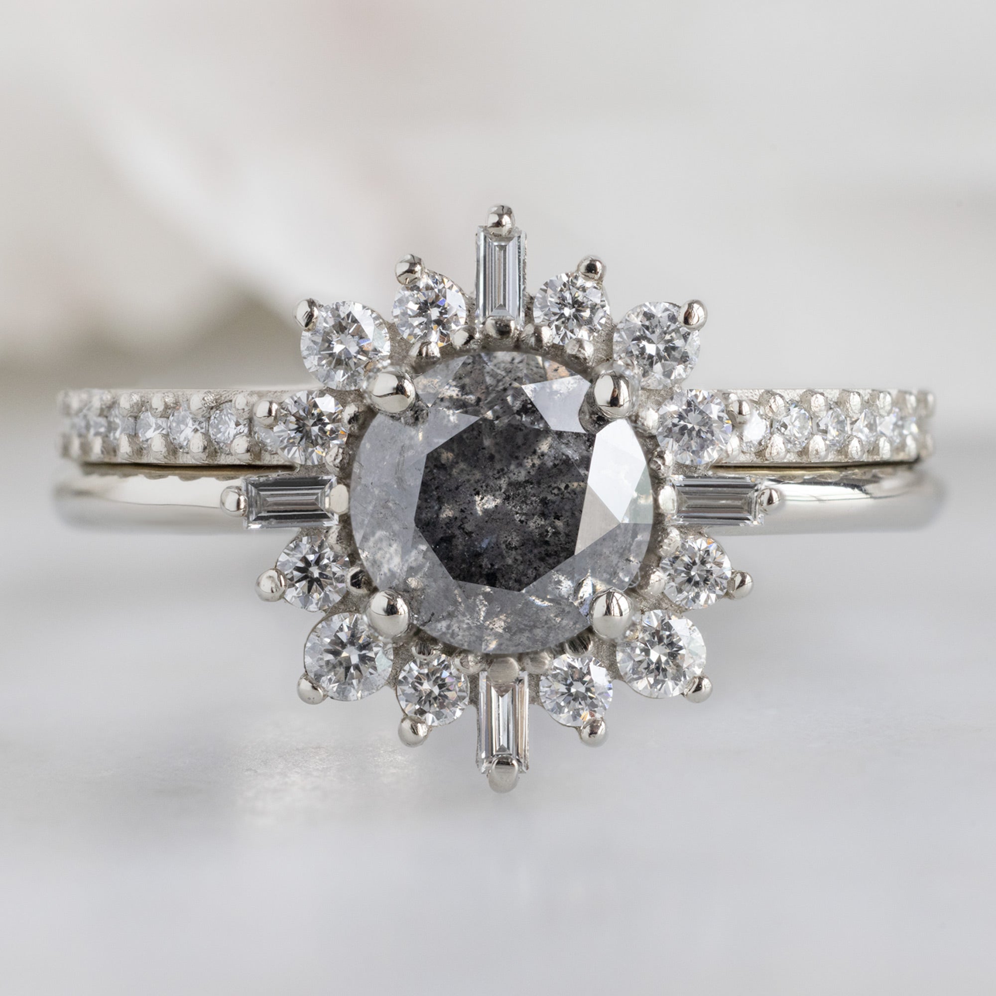 Alexis Russell Engagement Rings The Compass Ring | 1.10ct Round Salt and Pepper Diamond in 14K White Gold