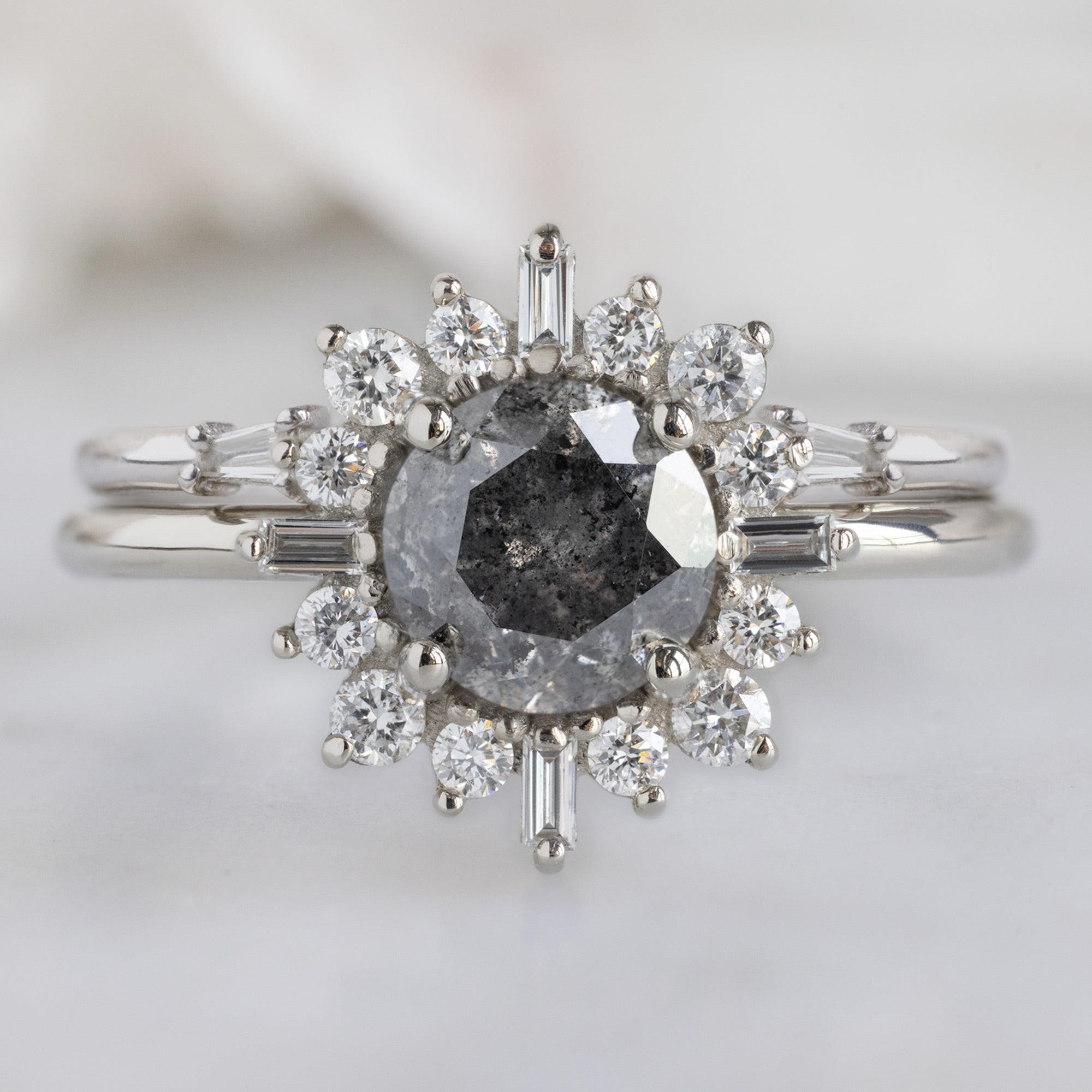 Alexis Russell Engagement Rings The Compass Ring | 1.10ct Round Salt and Pepper Diamond in 14K White Gold