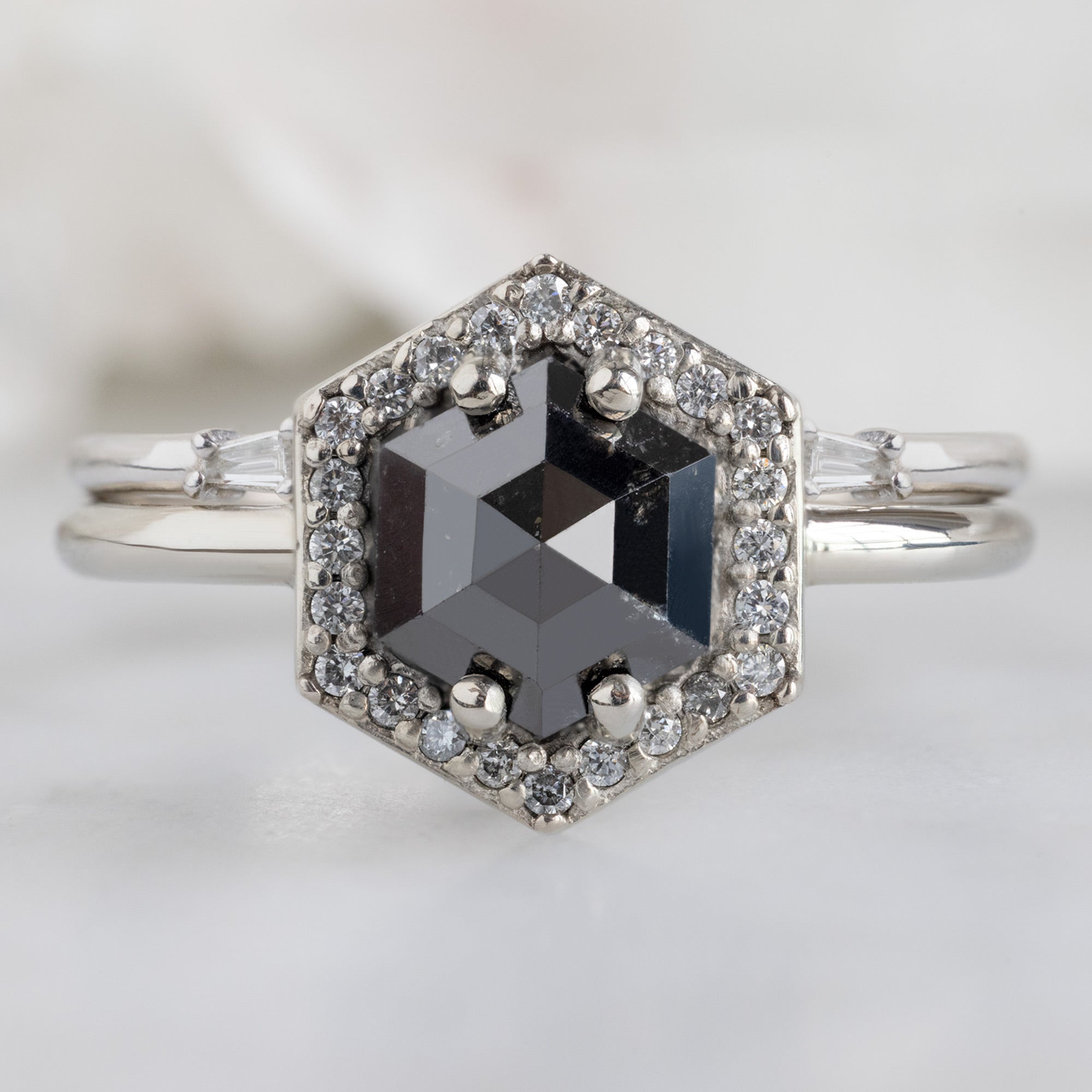 Alexis Russell Engagement Rings The Dahlia Ring | 1.38ct Hexagon Black Diamond in 14K White Gold