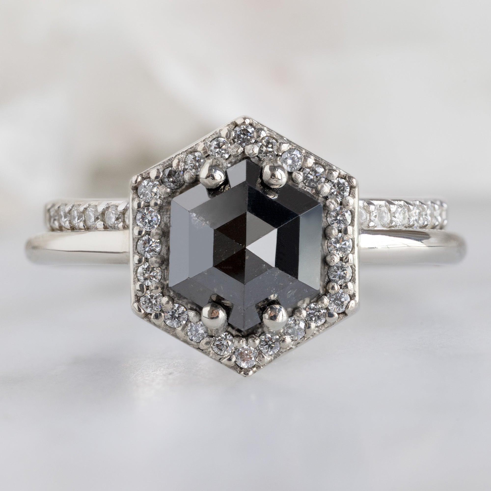 Alexis Russell Engagement Rings The Dahlia Ring | 1.38ct Hexagon Black Diamond in 14K White Gold
