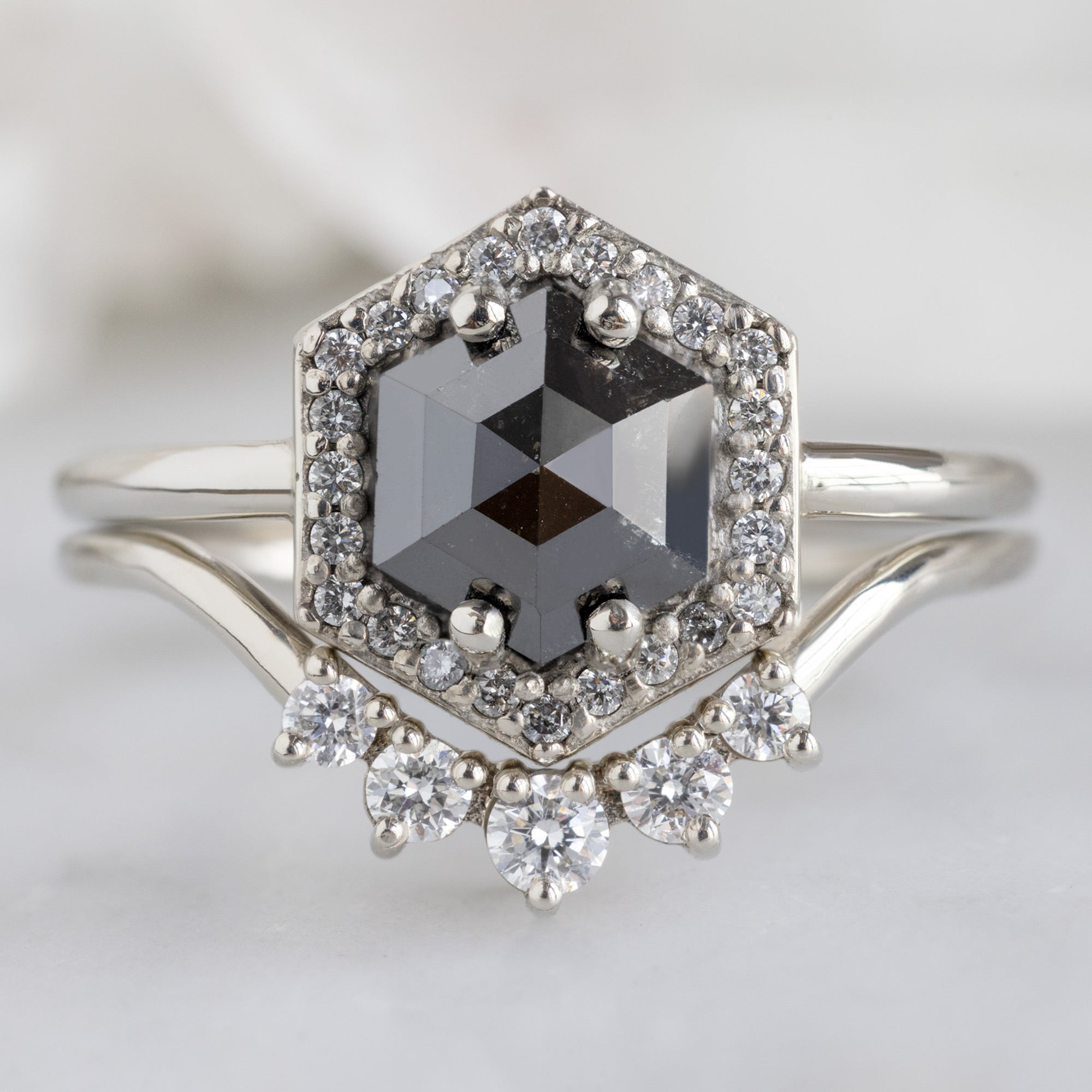 Alexis Russell Engagement Rings The Dahlia Ring | 1.38ct Hexagon Black Diamond in 14K White Gold